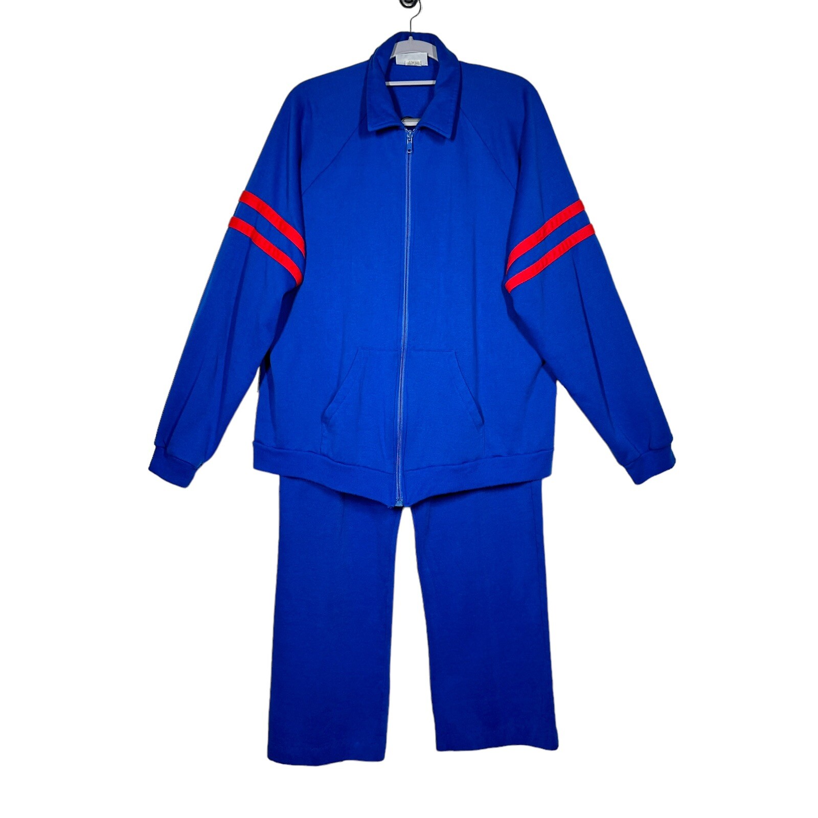 Retro Track Sweat Suit Set Men Size L Royal Blue Made USA Activewear Athletic