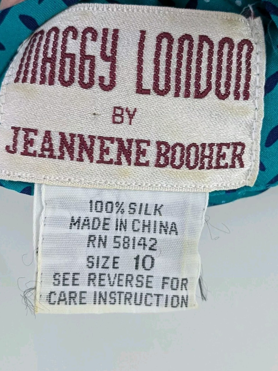 90s Maggy London 100% Silk Day Dress Jewel Tone Teal Classic Old Money Secretary