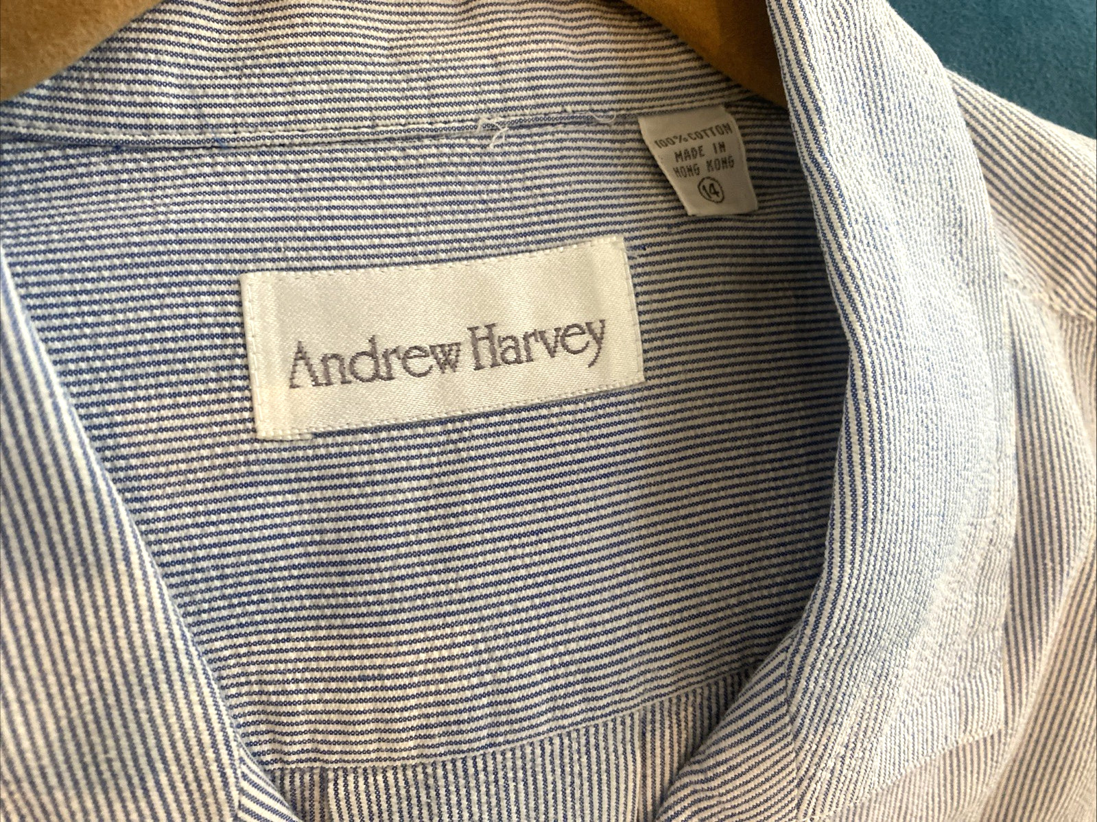 Vintage Andrew Harvey_Blue White Cotton Striped Shirt Dress, Size 14