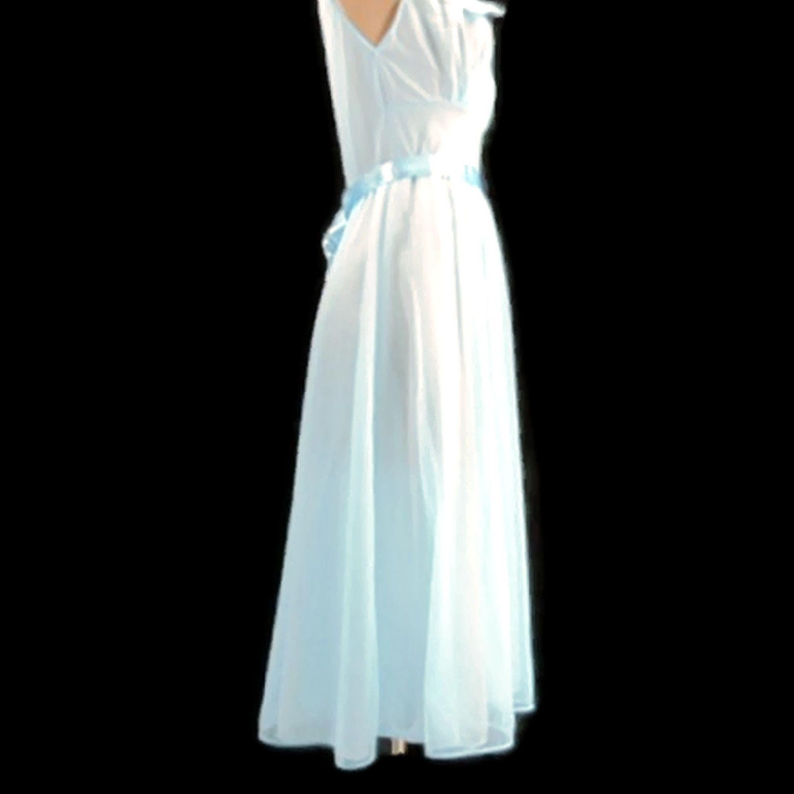 Vanity Fair Vintage 50s Blue Nightgown Size 32 Ribbon Trim Double Nylon Lace