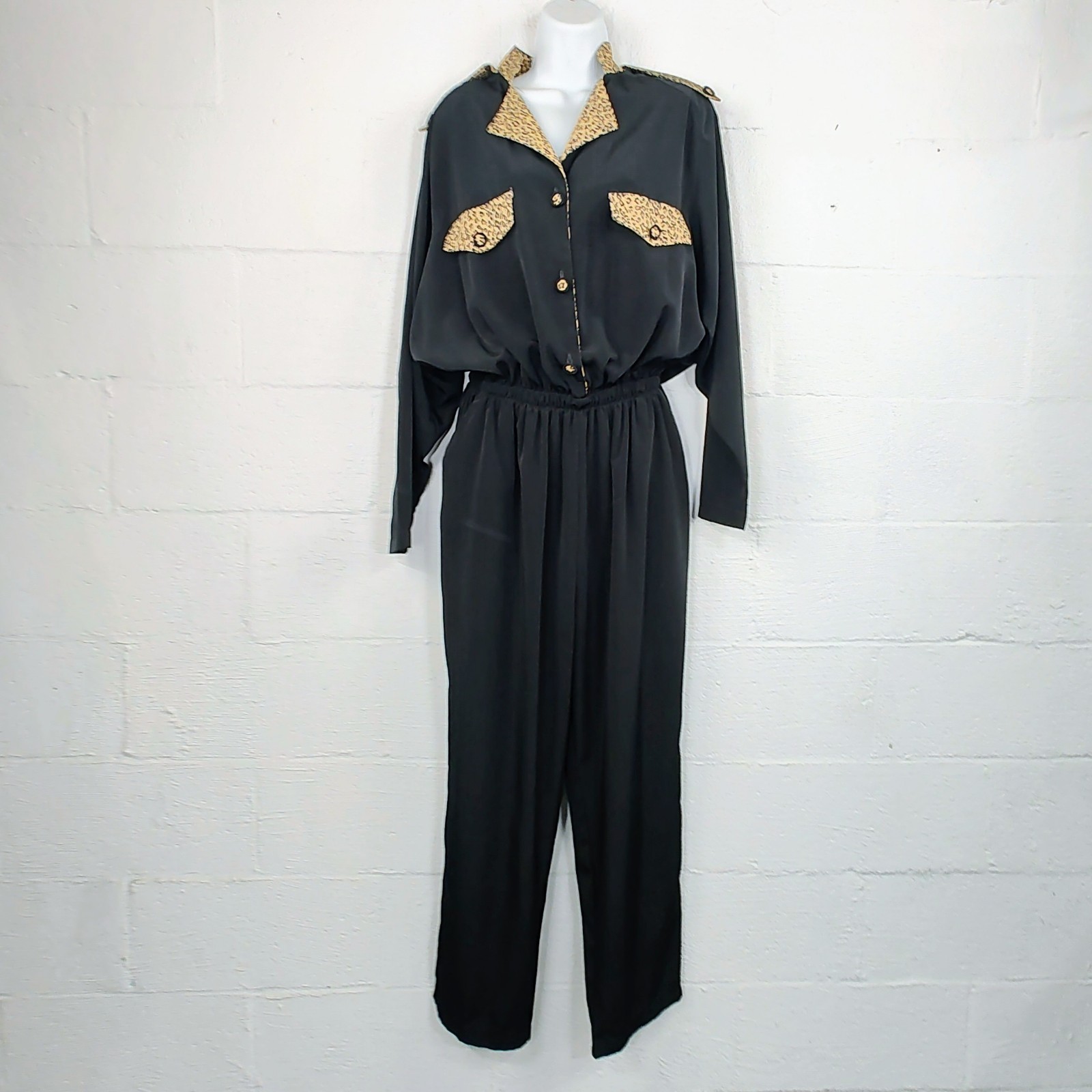 Rio Inc Vintage 90’s Black Jumpsuit With Animal Print Trim Size L