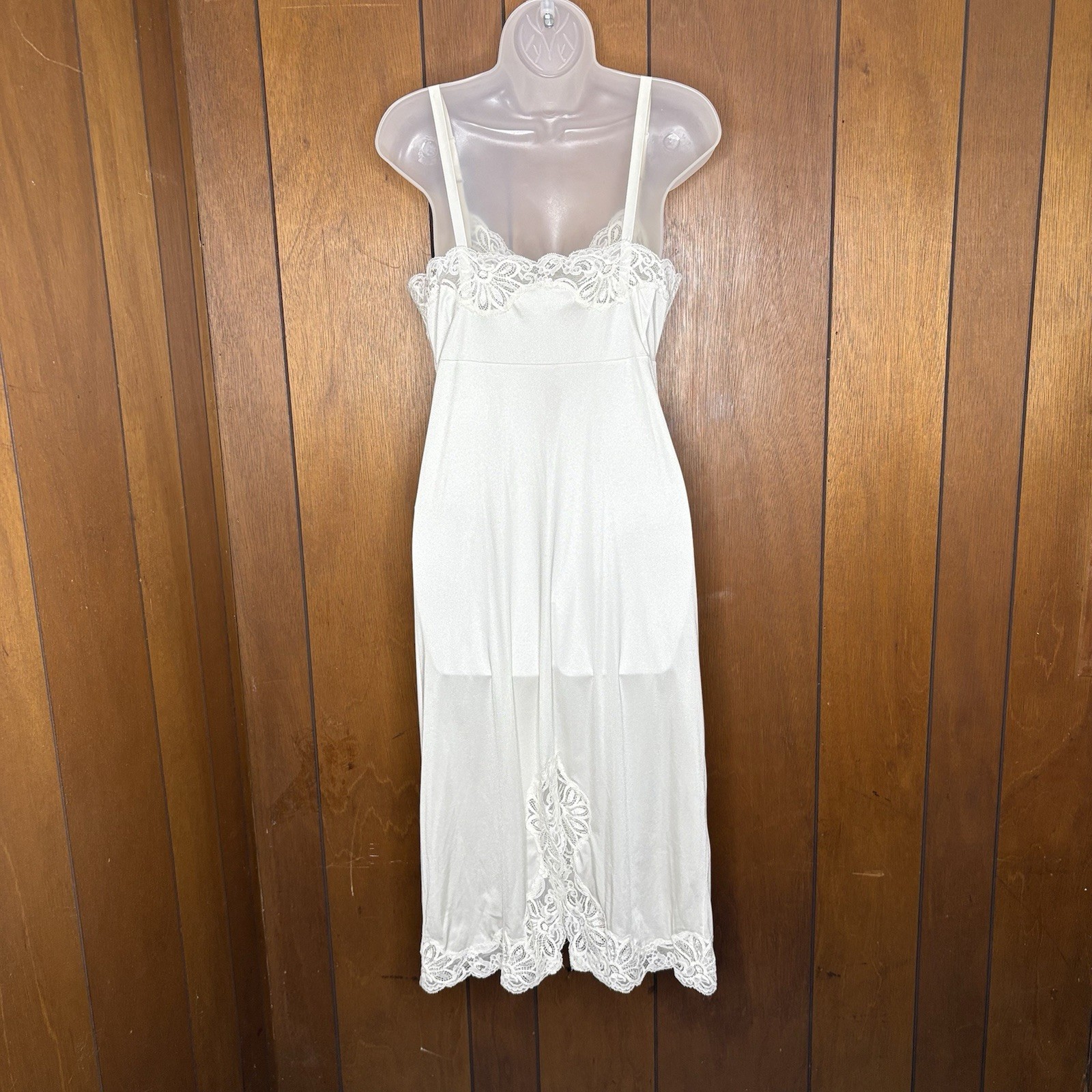 VTG 90s Shadowline Slip Dress Women 34 MS White Coquette Romantic Regency Y2K