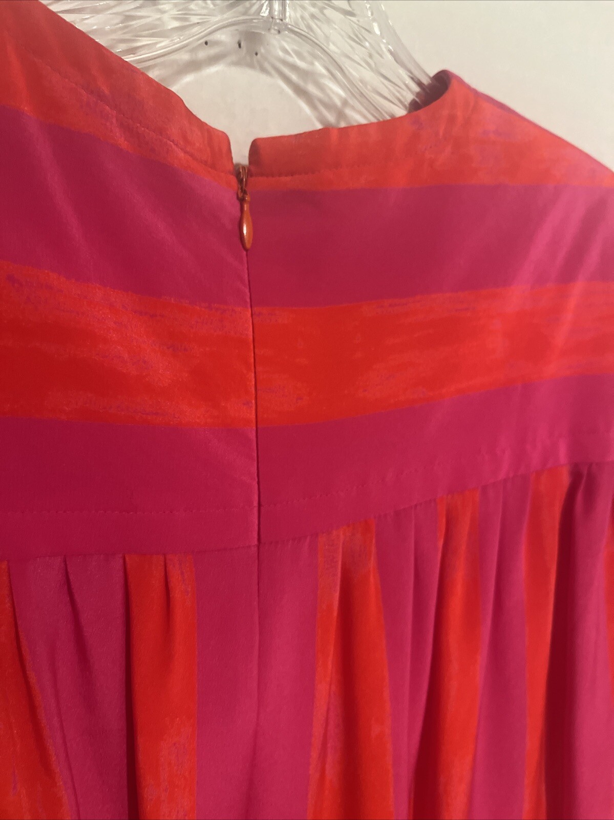 VINTAGE ADELE SIMPSON SILK COCKTAIL SHIFT DRESS PINK ORANGE Striped Size 12