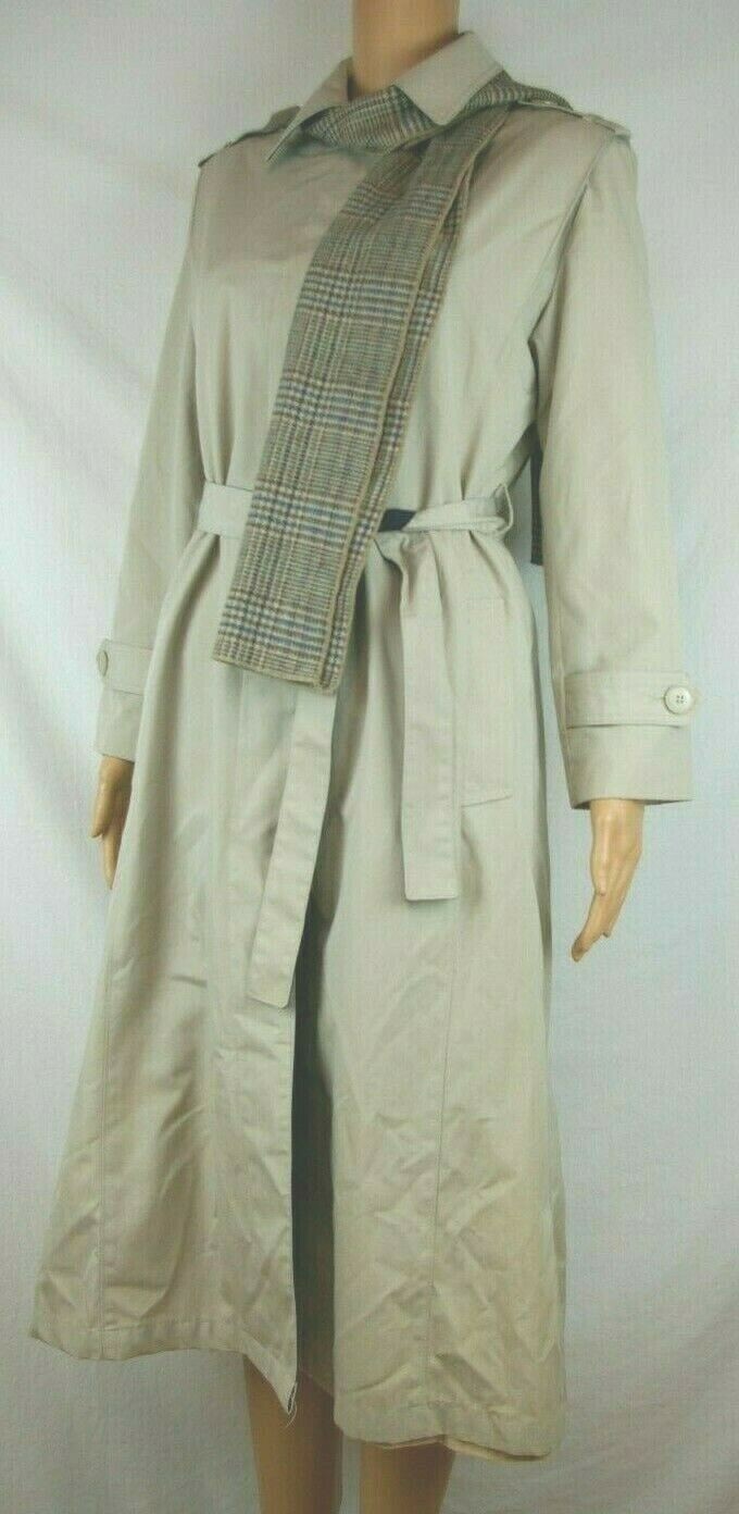 Townhouse Khaki Trench Coat Removable Wool Blend Liner and Scarf Women’s Size 6