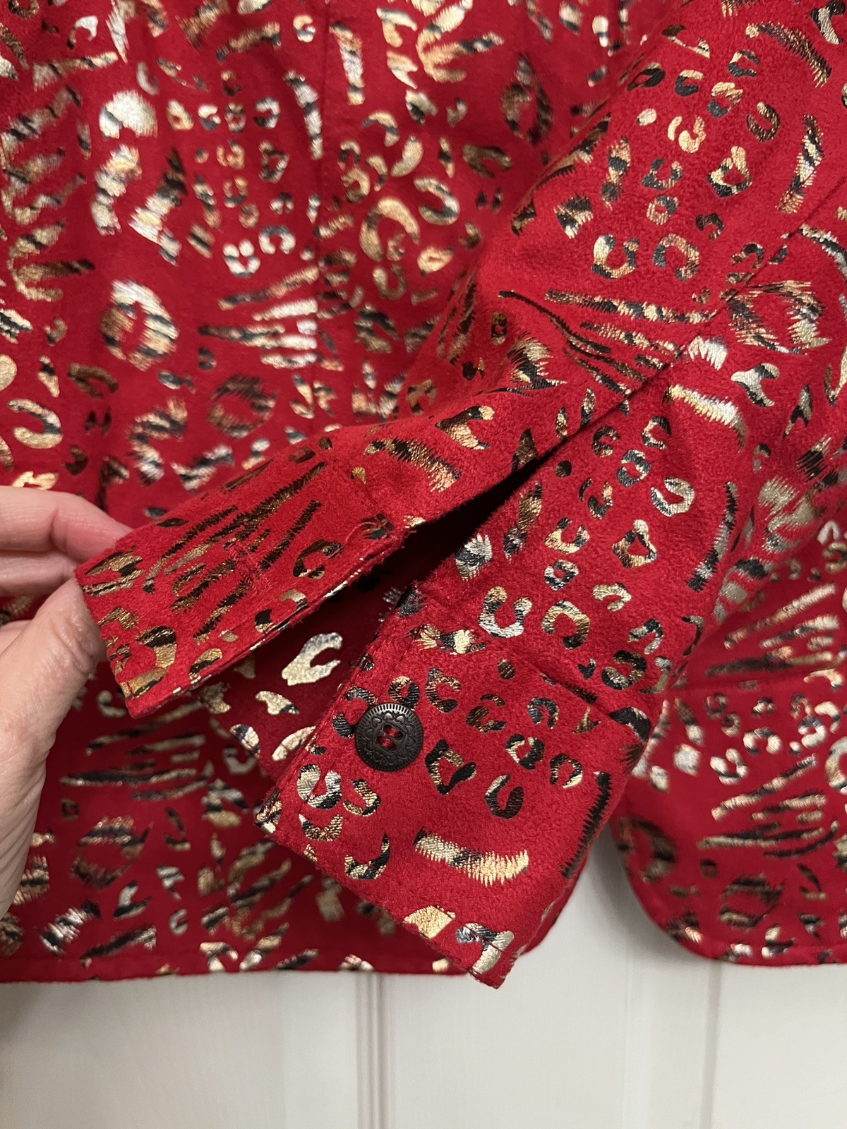 Vintage Birch Hill Red w/ gold Spots Blazer Jacket Sz large Unique well made