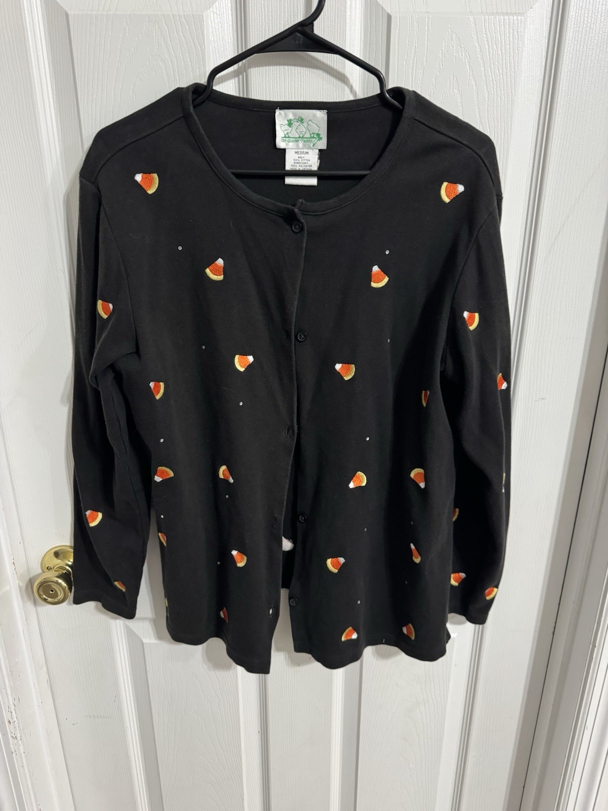 Vtg. Quaker Factory Women’s Medium 2-peice Halloween Candy Corn Embroidery Se