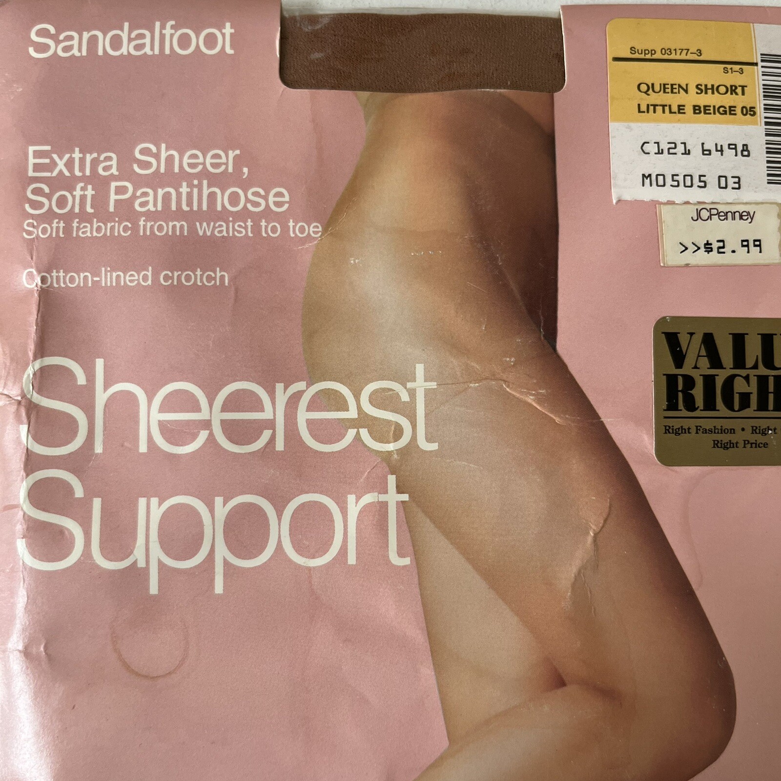 JCPenney Sheerest Support Sandalfoot Pantyhose QUEEN SHORT Little Beige Vintage