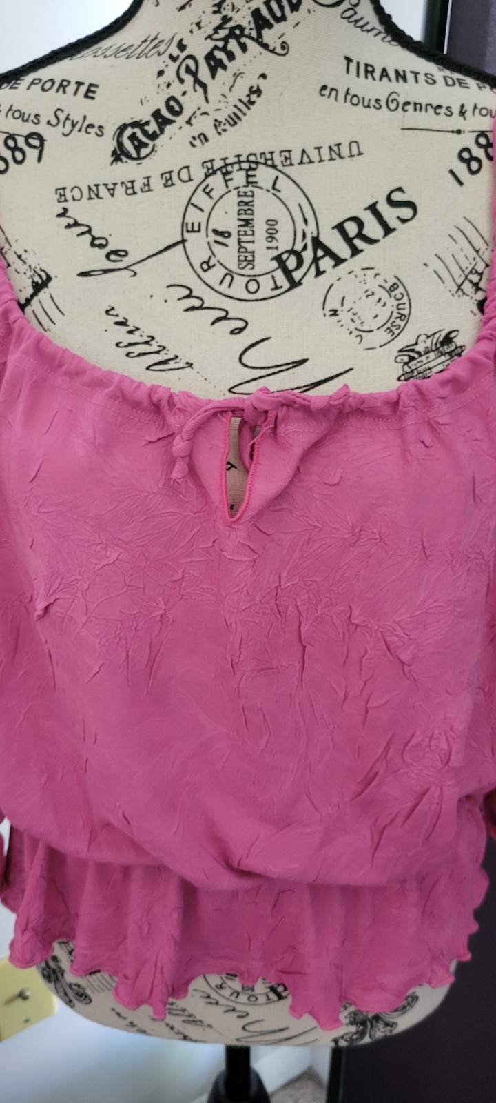 VTG Pretty Girl of Ca Hot Pink Cold Shoulder, Off Shoulder Ruffled Top XL