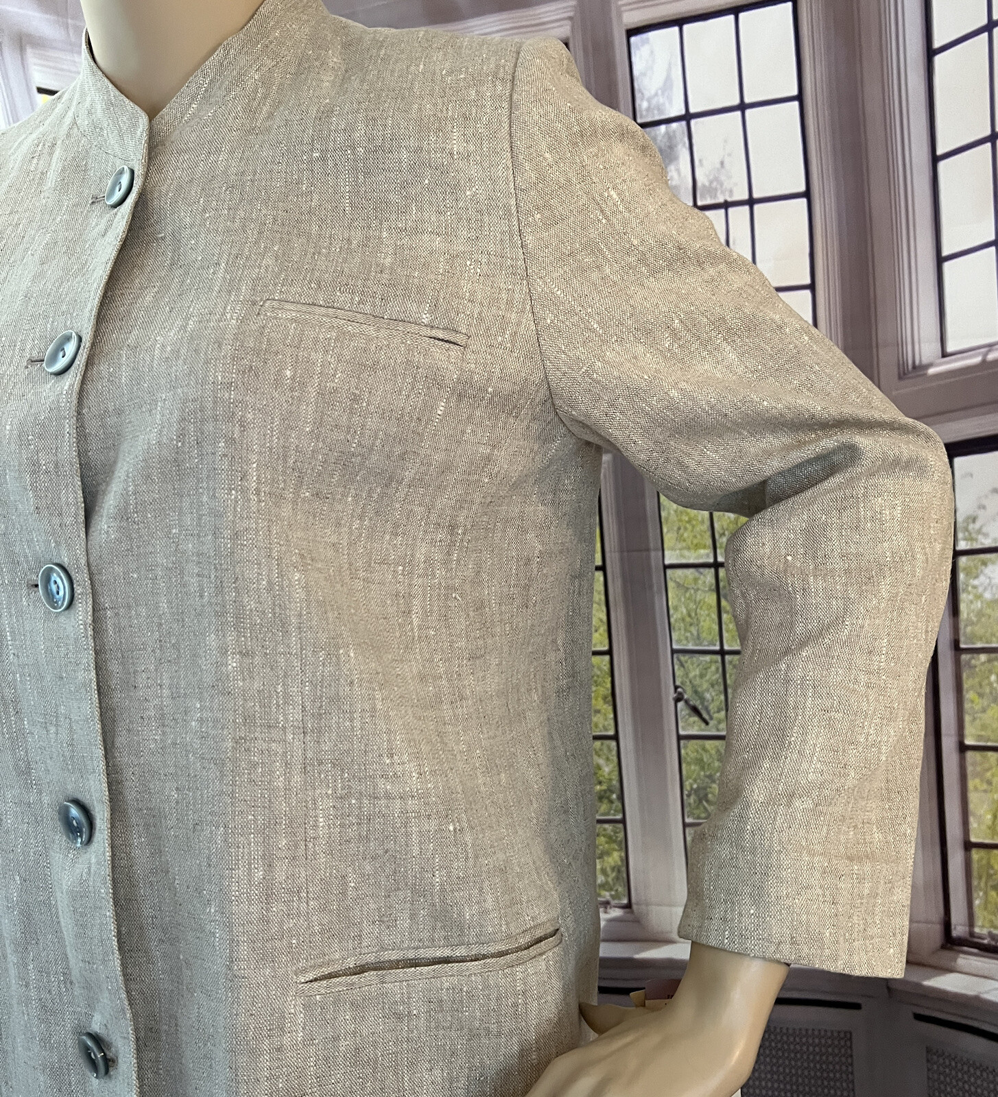 Linen Jacket Minimalist Size 16 Button Front NEW Vintage 90s Harve Bernard