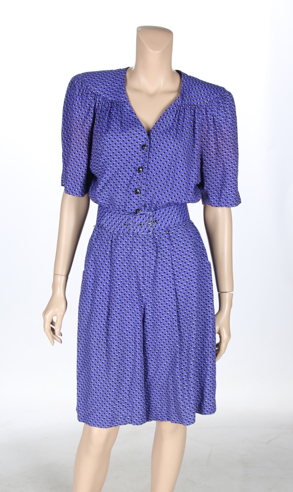 Ed Michaels Vintage 80s Blue Polka Dot Belted Secretary Jumpsuit Romper sz 5-6