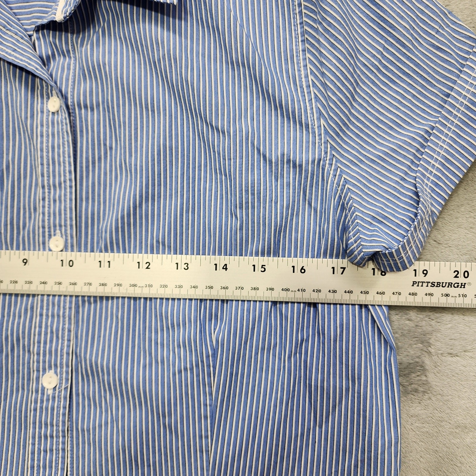 Vintage 90s Liz Claiborne Top Womens M Blue Striped Stretch Cotton Button Down