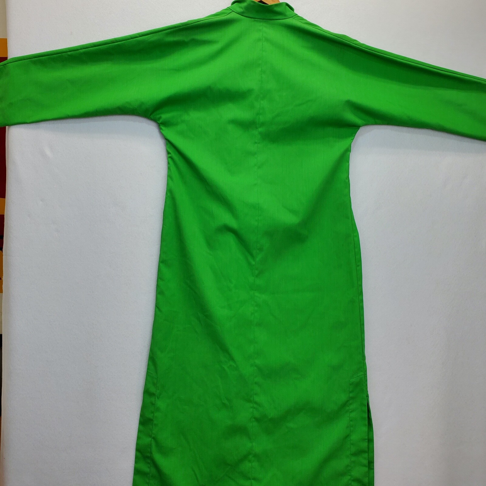 Vintage (Original Tags) GUMPS SF Lime Green Hostess Kaftan w/Frog Buttons Sz 8