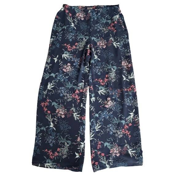 Vince Camuto High Rise Wide Leg Floral Pants Navy Blue Size 8 Cottagecore Spring