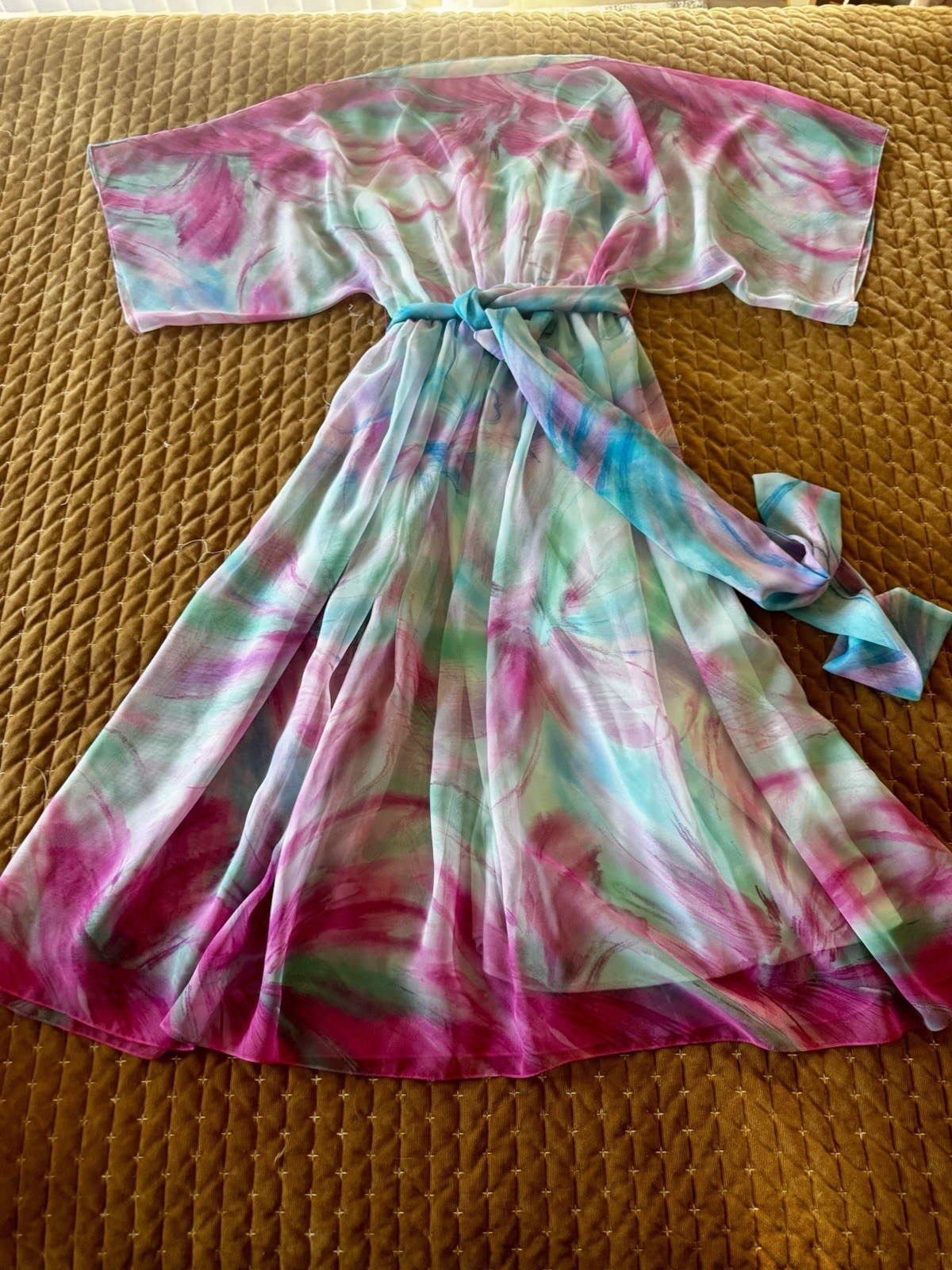 Vintage Victor Costa Ltd. Watercolor Floral Chiffon Maxi Dress & Slip Size 5/6