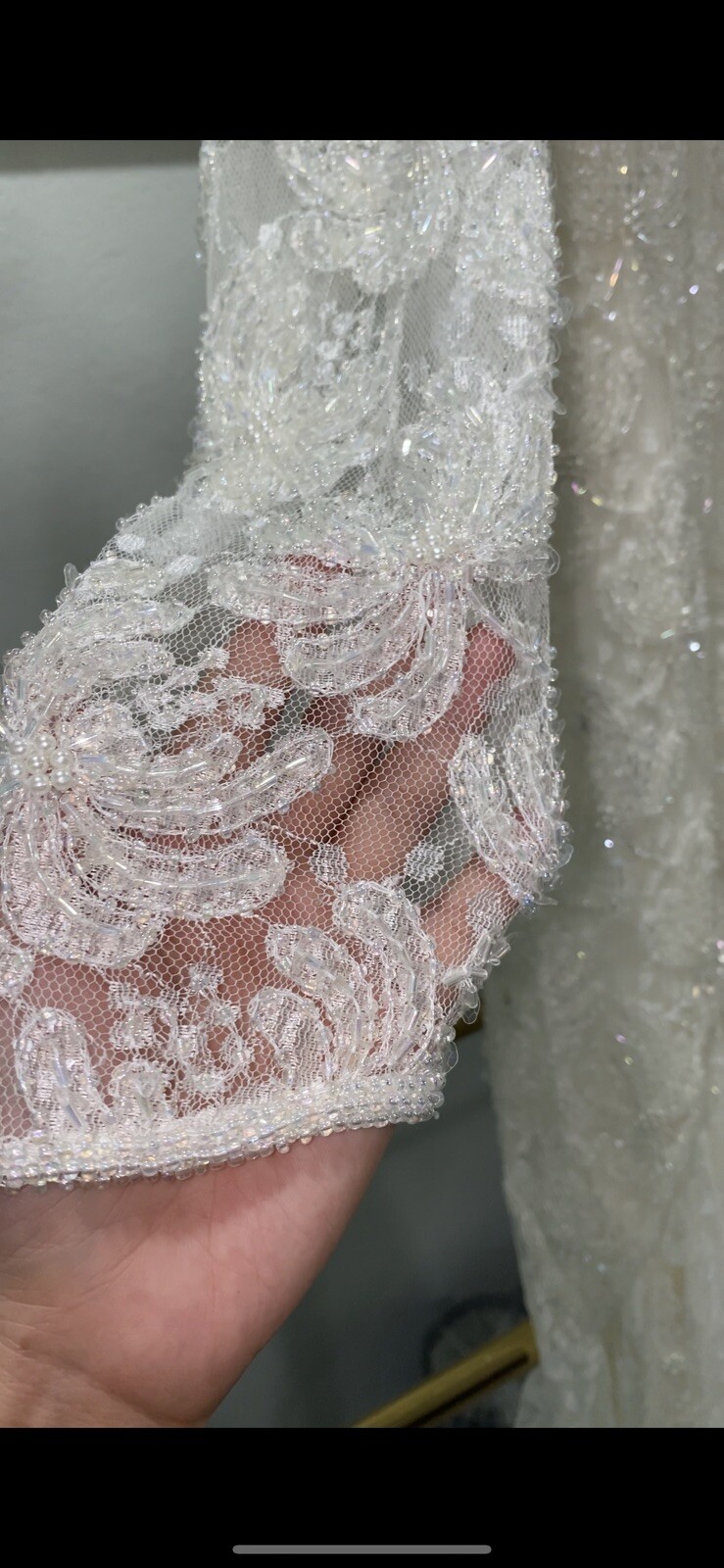 Vintage BRILLIANTE by J.A. White Beaded Wedding Dress Pearls Lace Size XL