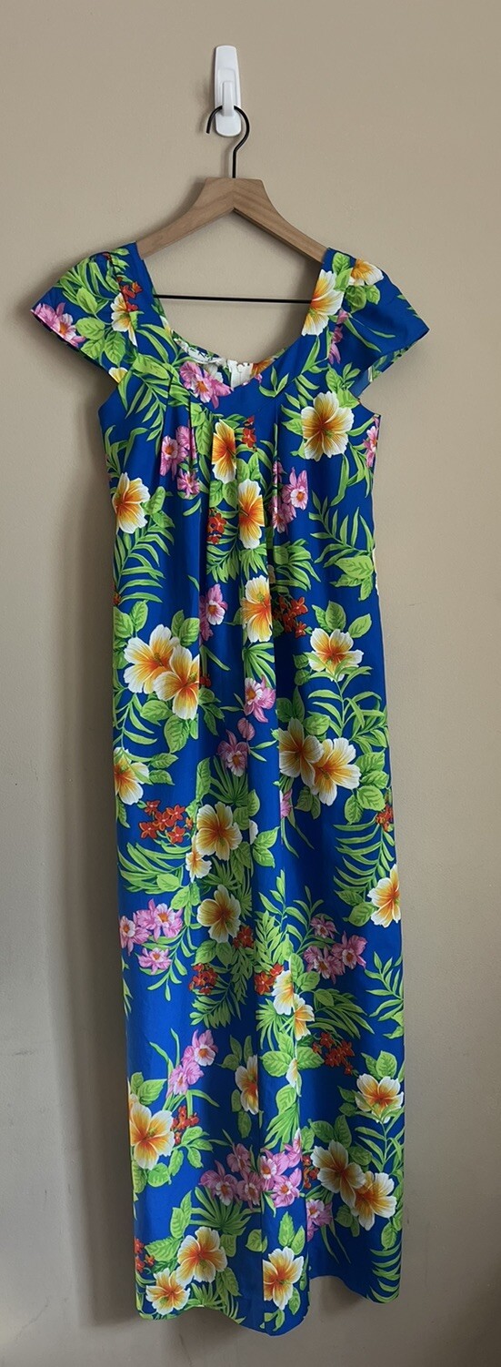 Hawaiian Dress Ritz Honolulu Vintage 1970s Maxi Mod Floral Muumuu Size XS Small