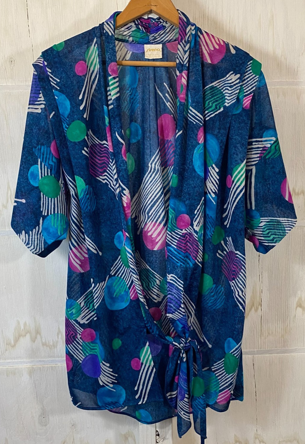 Vintage 80s 90s Abstract Modern Blue Sheer Top Duster Coverup Boho Retro Beachy
