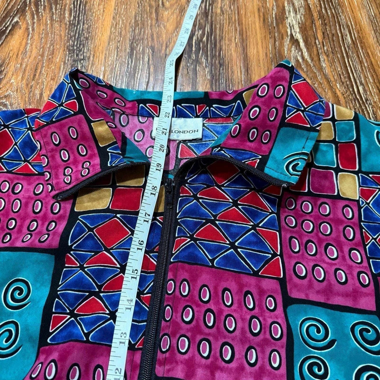 Erin London Vintage Geometric Patchwork Zip Bomber Jacket Multi Color Womens XL