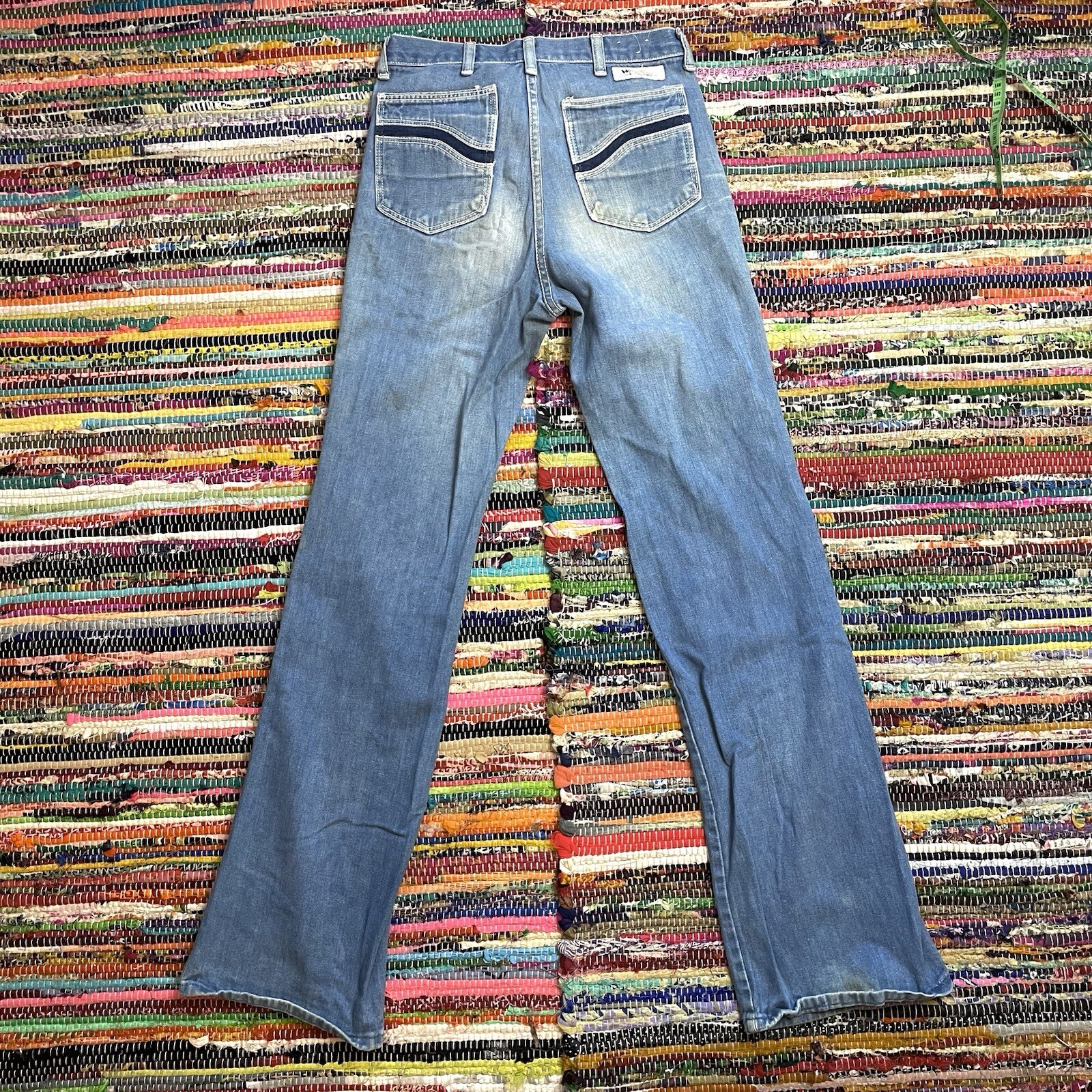 Vintage 70s Wranglers Wrapid Transit Western Cowgirl Boho Denim Blue Jeans 27×32