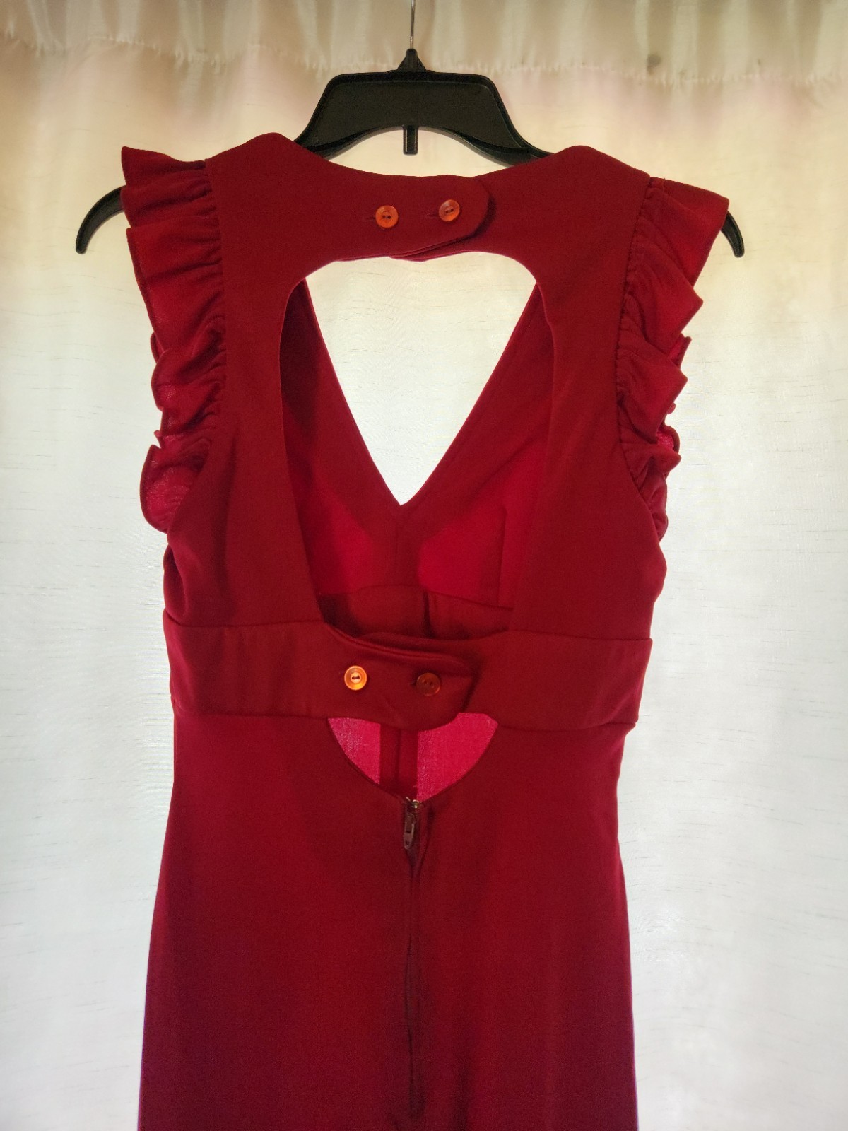 VTG 1970s Deadstock Jumpsuit Bell Bottom Open Back Disco Burgundy 11/12 Fit S/M