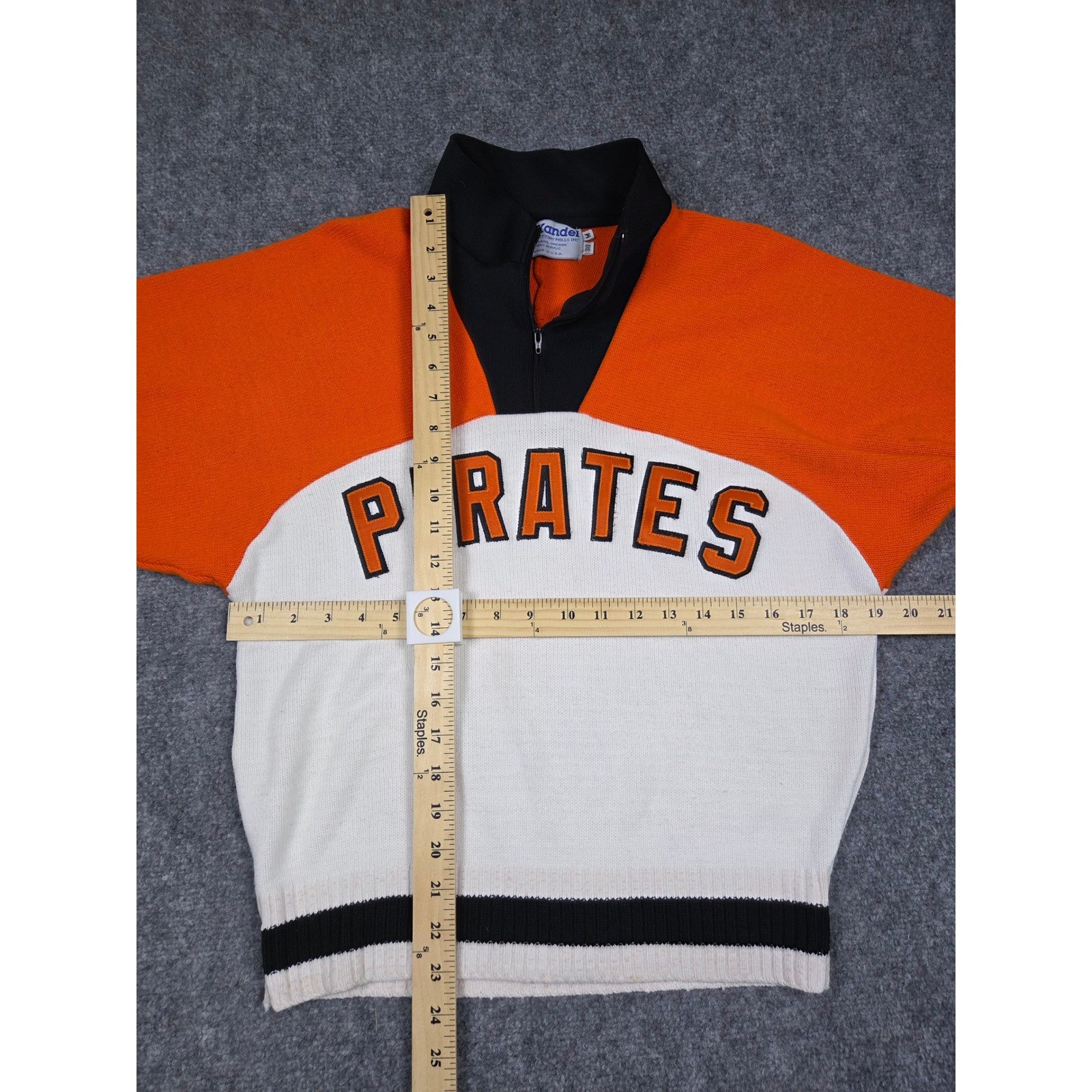 Vintage Kandel Sweater Womens Medium Orange White Pirates 1/4 Zip Knit Striped