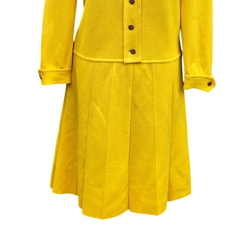Mod Italian Designer Avagolf Yellow Wool Doubleknit Dress 60s 70s Moth Holes