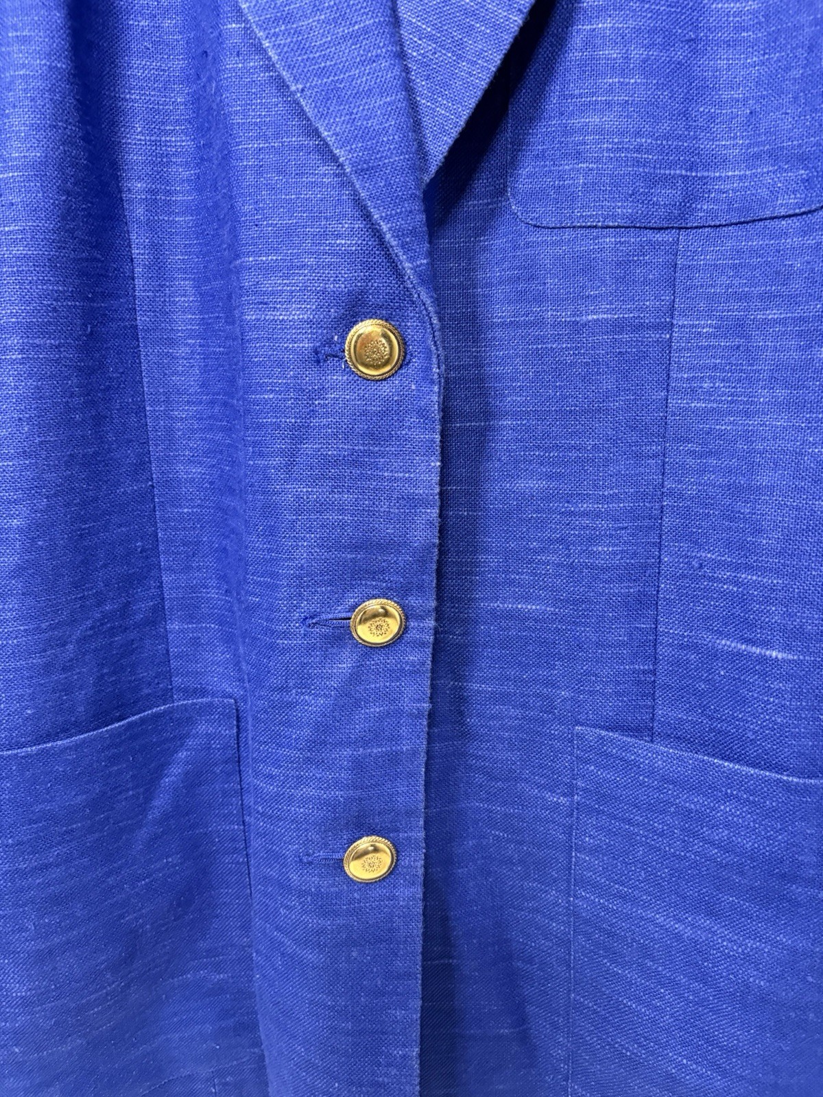 Vintage SK & Co. Royal Blue Women’s Blazer Gold Buttons Pockets Shoulder Pads