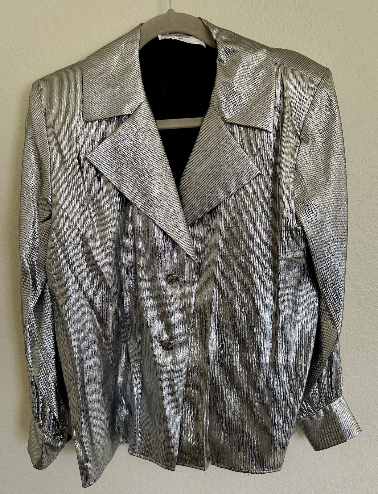 Vintage 1980s Yves Saint Laurent Rive Gauche Silver Lame Blouse Jacket France 36