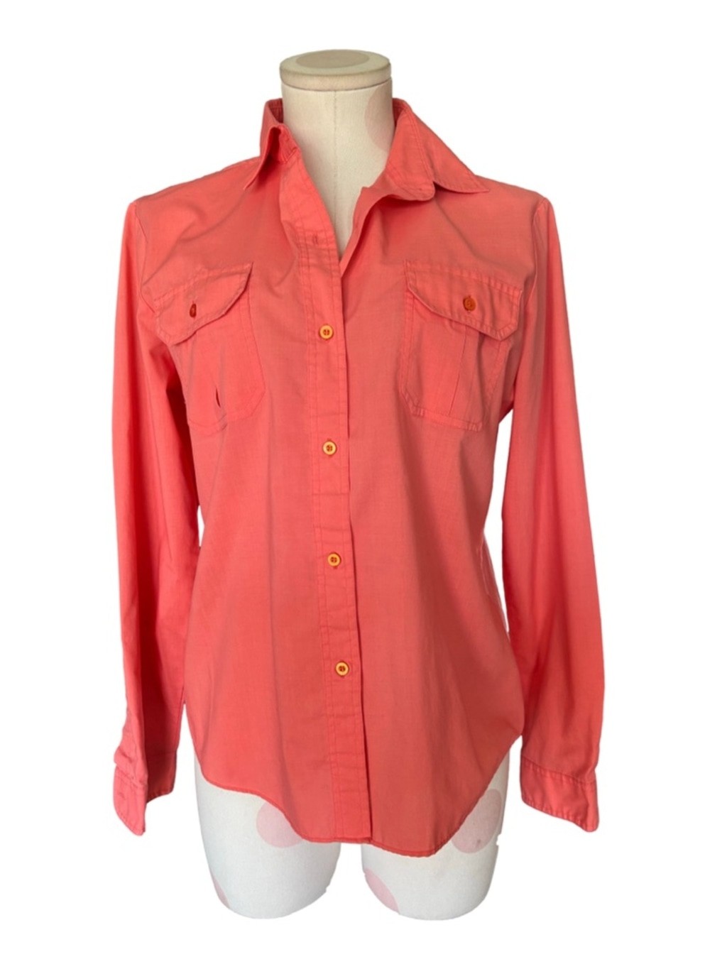 Vintage Minimalist Coastal Coral Button Up Shirt – Coral – M/L