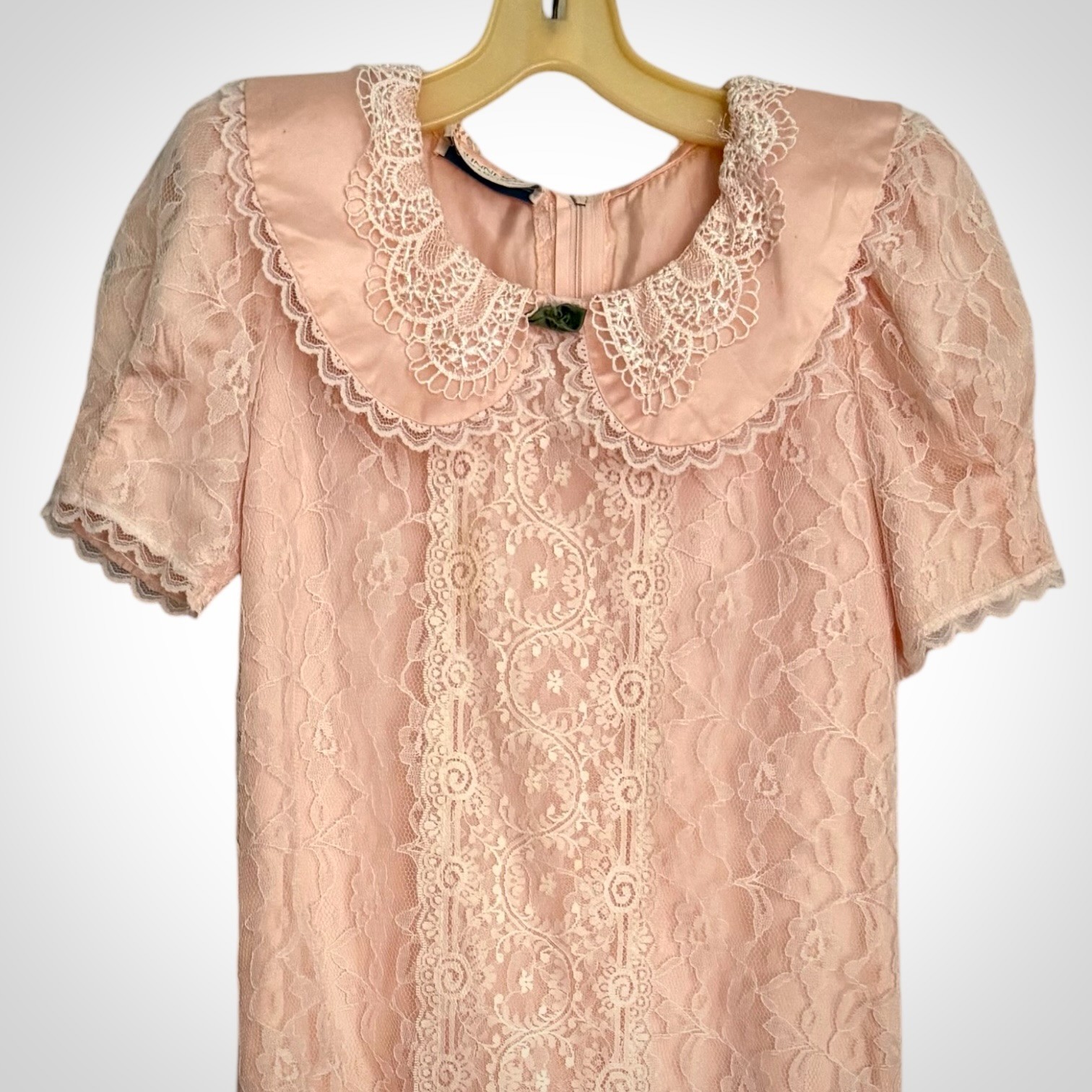 VTG Gunne Sax Girls Peach Blush Lace Party Dress Drop Waist Peter Pan Collar 80s
