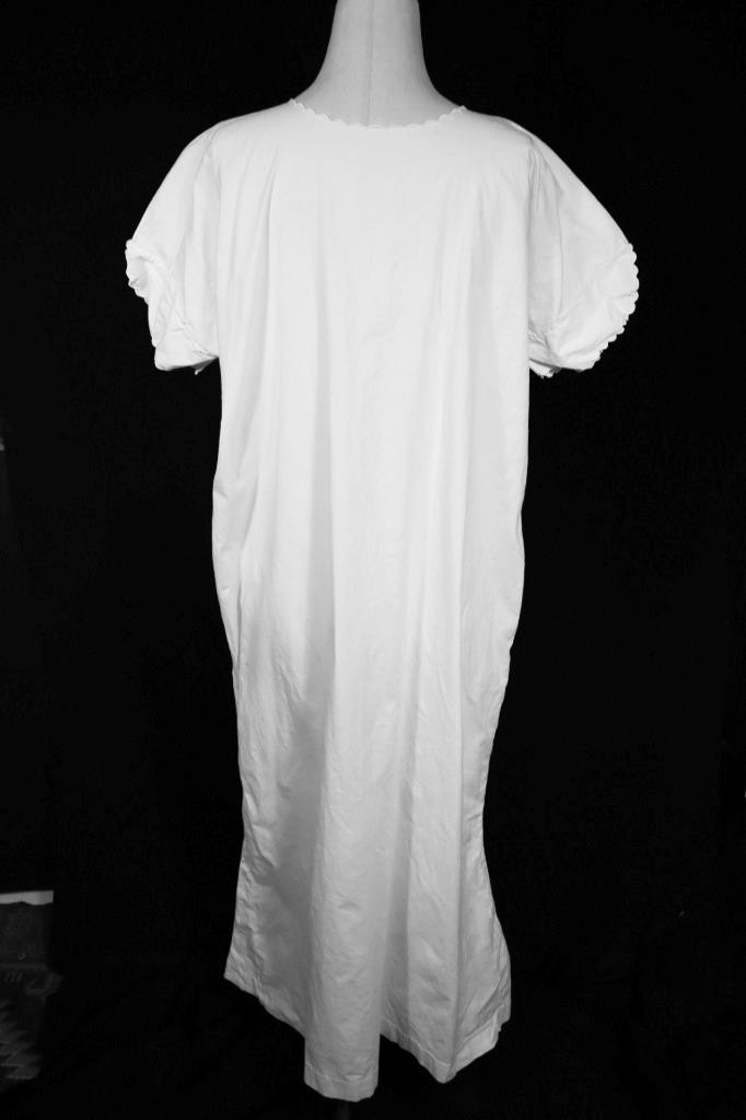 Antique Initialed Edwardian French White Cotton Night Gown Plus Size