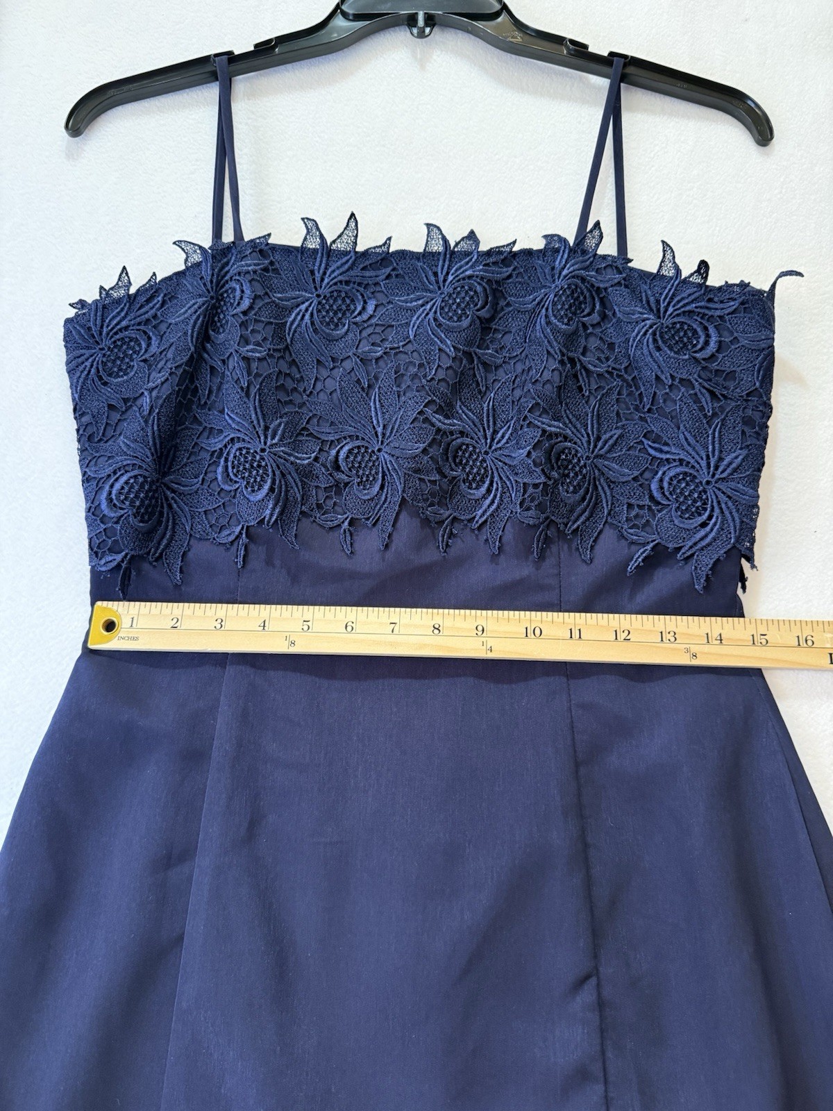Vintage 1992 Custom Handmade Navy Blue Lace Cocktail Mini Dress Sheath 90s