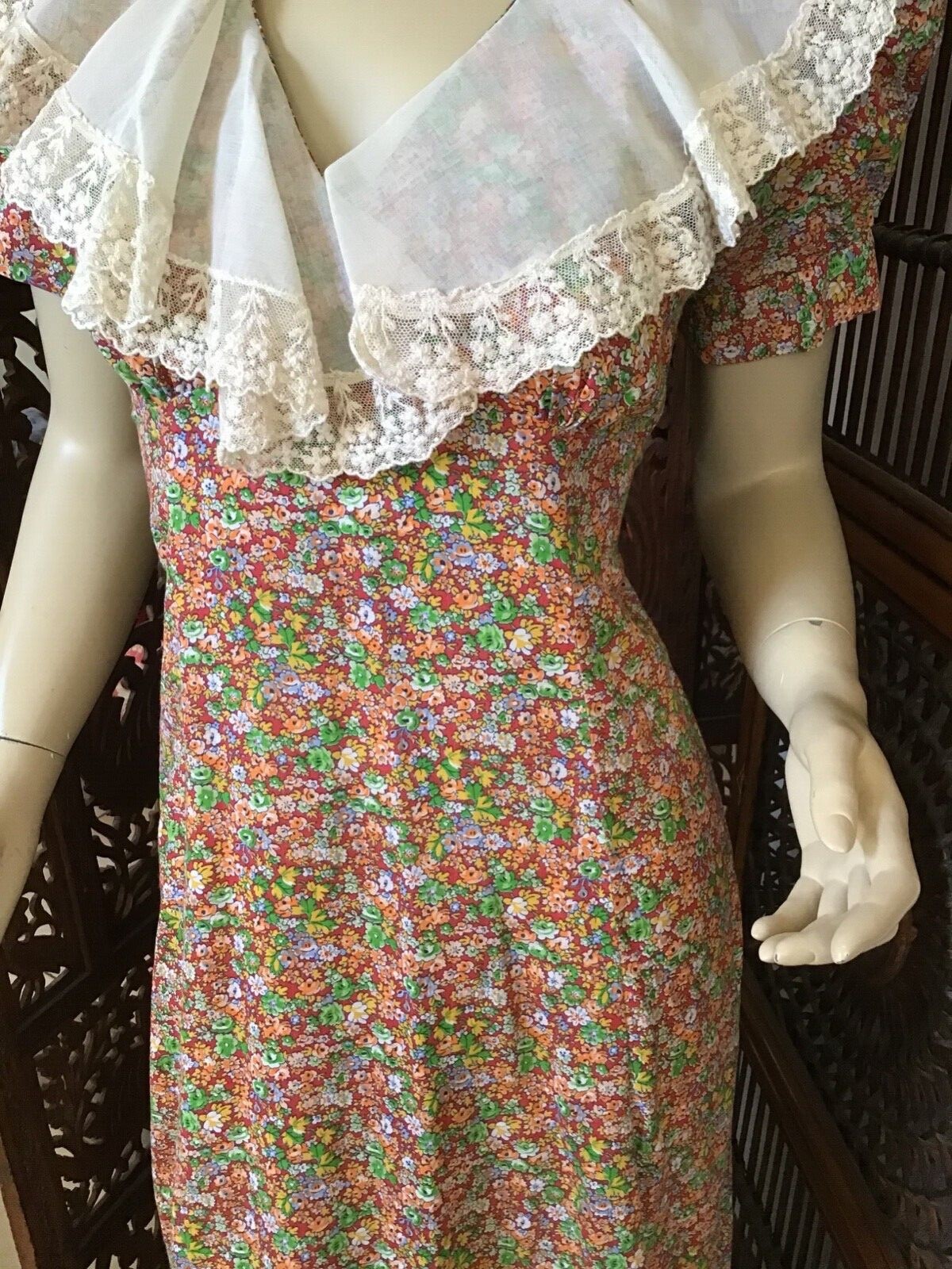 Vintage 1970s Irene Kasmer Calico Tiny Floral Print Maxi Dress Size XS