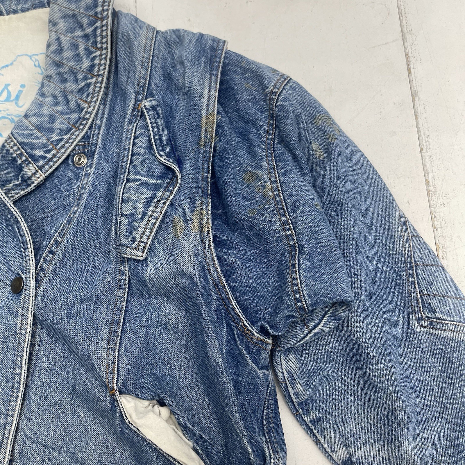 Vintage Le Arsi Blue Denim Bomber Trucker Jacket Women’s Size Large 13/15