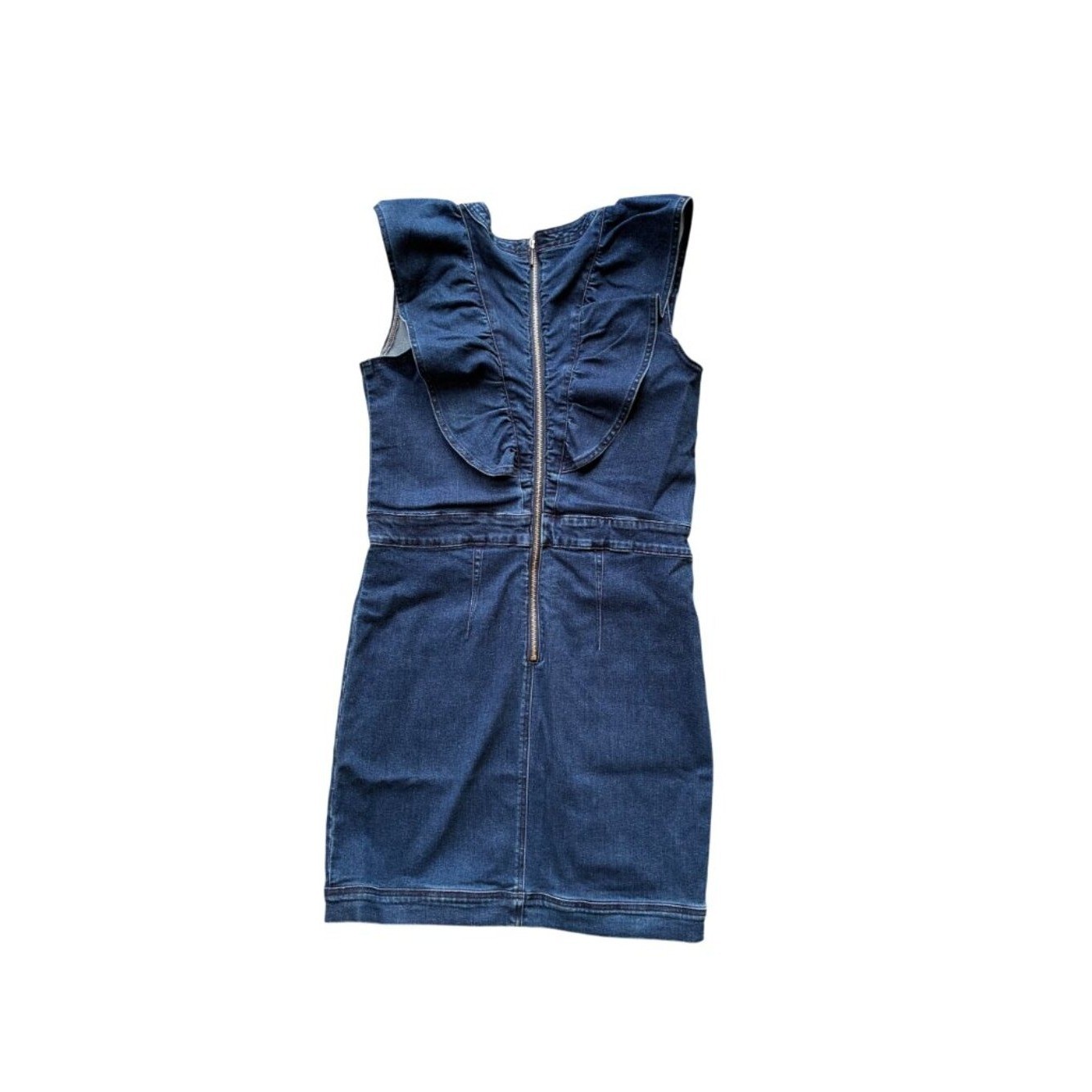 Bebe V Neck Cascade Sleeve Denim Dress Size 10 Medium Wash Blue Stretch NWT $149