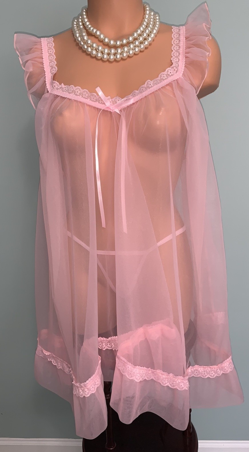 NEW SHEER Old School Chiffon Babydoll 3X Panty SatinRibbon 2pc Full Skirt