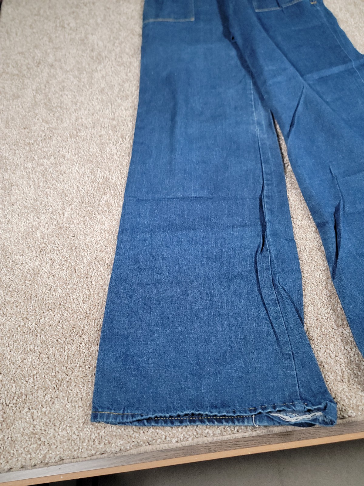 VTG 70s Denim Overalls Jumpsuit Juniors Small Womens Flare Hippy Boho Festival