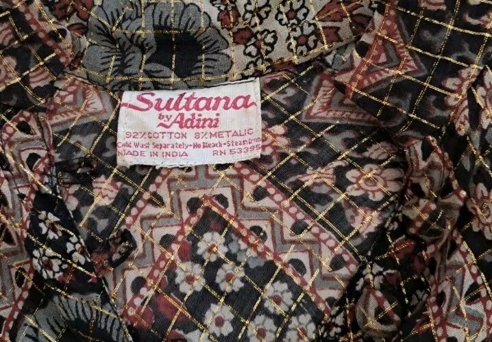 Sultana By Adini Dress Vintage Maxi Beautiful Rare India Cotton Gauze Lurex