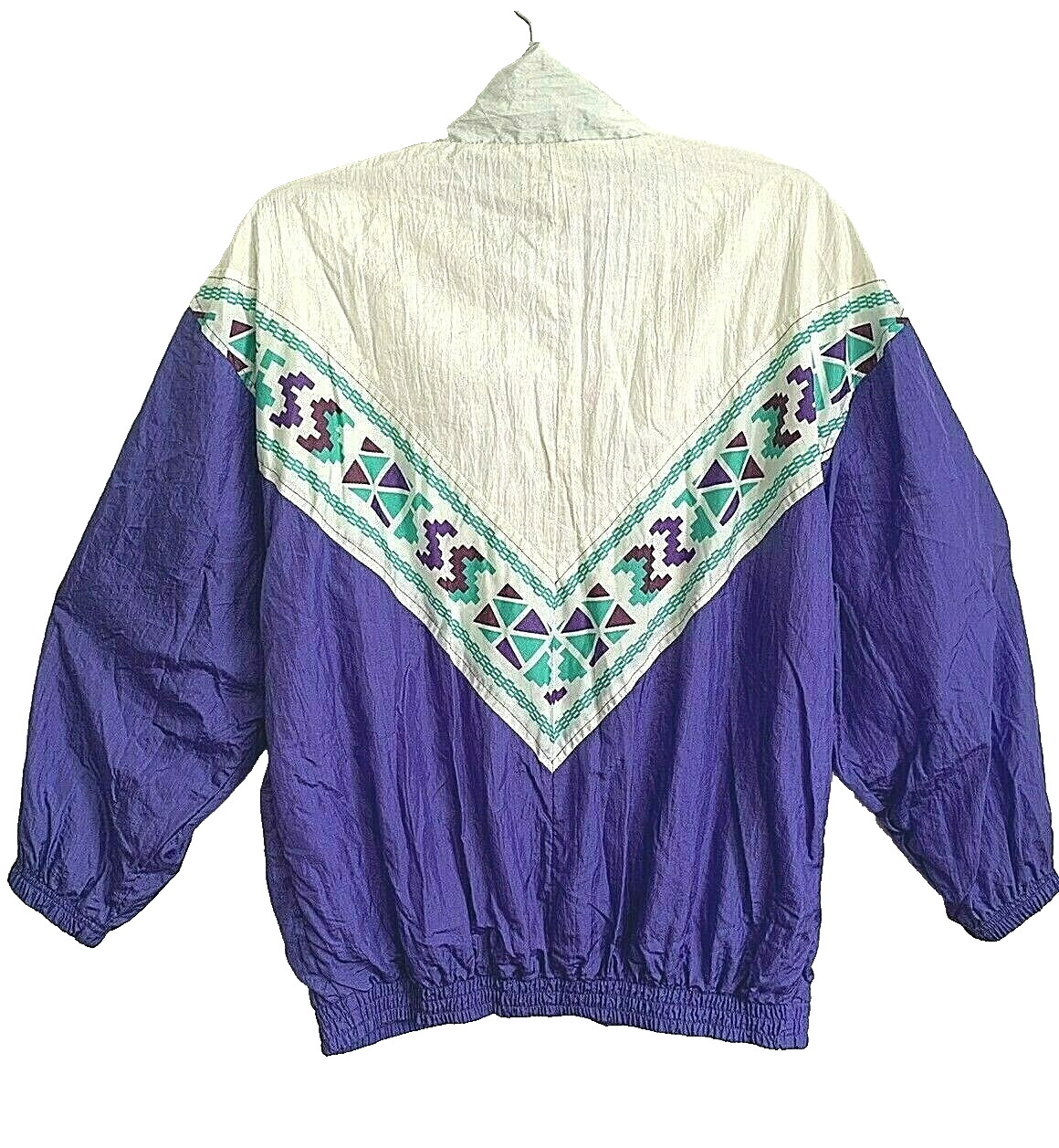 Vtg 80s Women L Windbreaker Track Jacket Lined Purple Teal Retro Swifty Boho