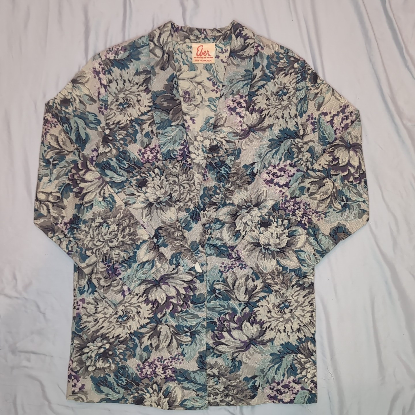Eber San Francisco Women’s Floral Tapestry Blazer Unlined Jacket Shoulder Pads