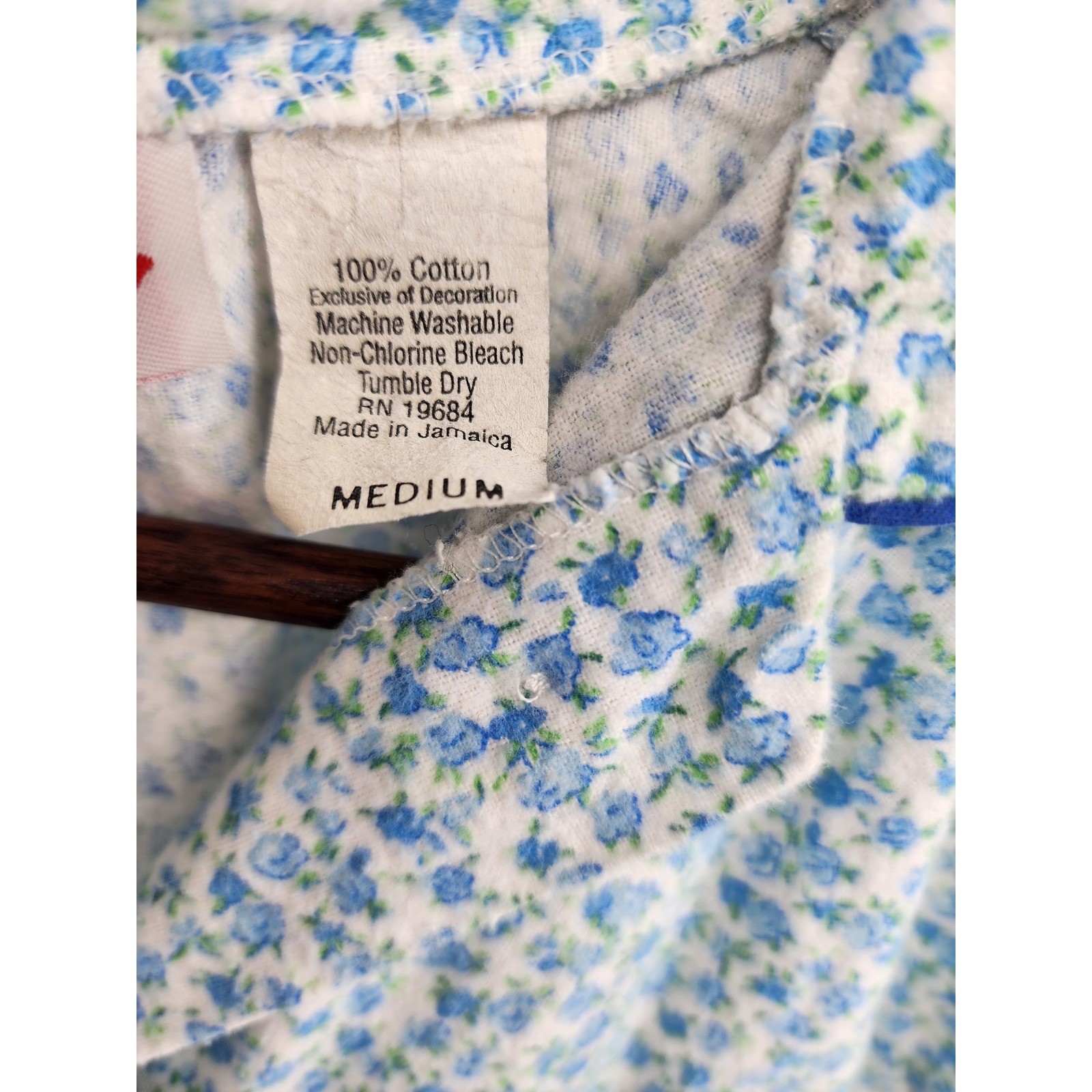 Lady Lindsay Vintage Floral Nightgown Blue Cotton Long Sleeve Ruffle Hem Medium