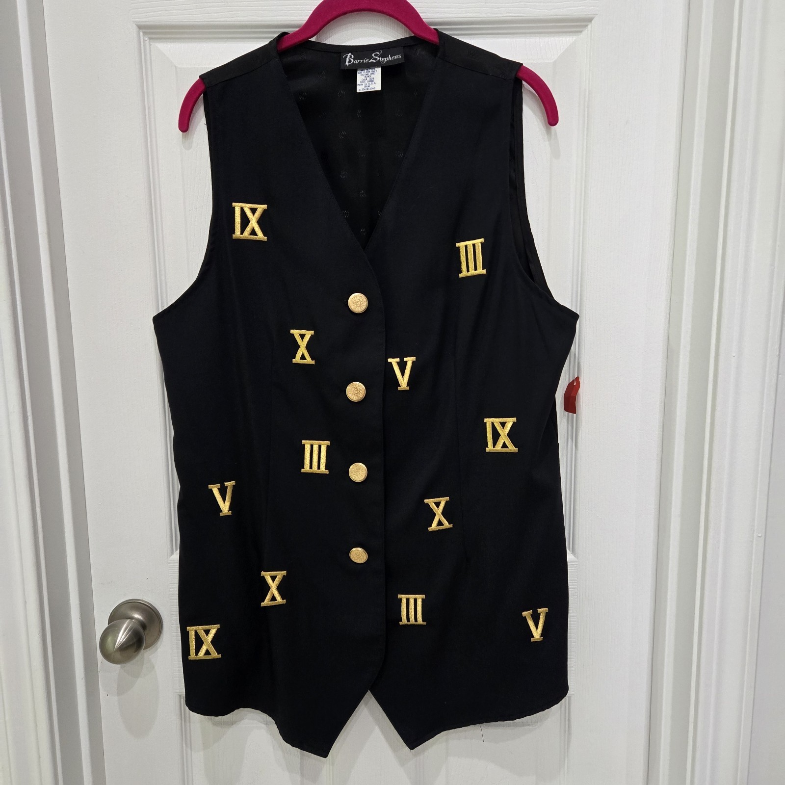 Barrie Stephens Vintage 80s/90s Black Vest Size L Embroidered Roman Numerals