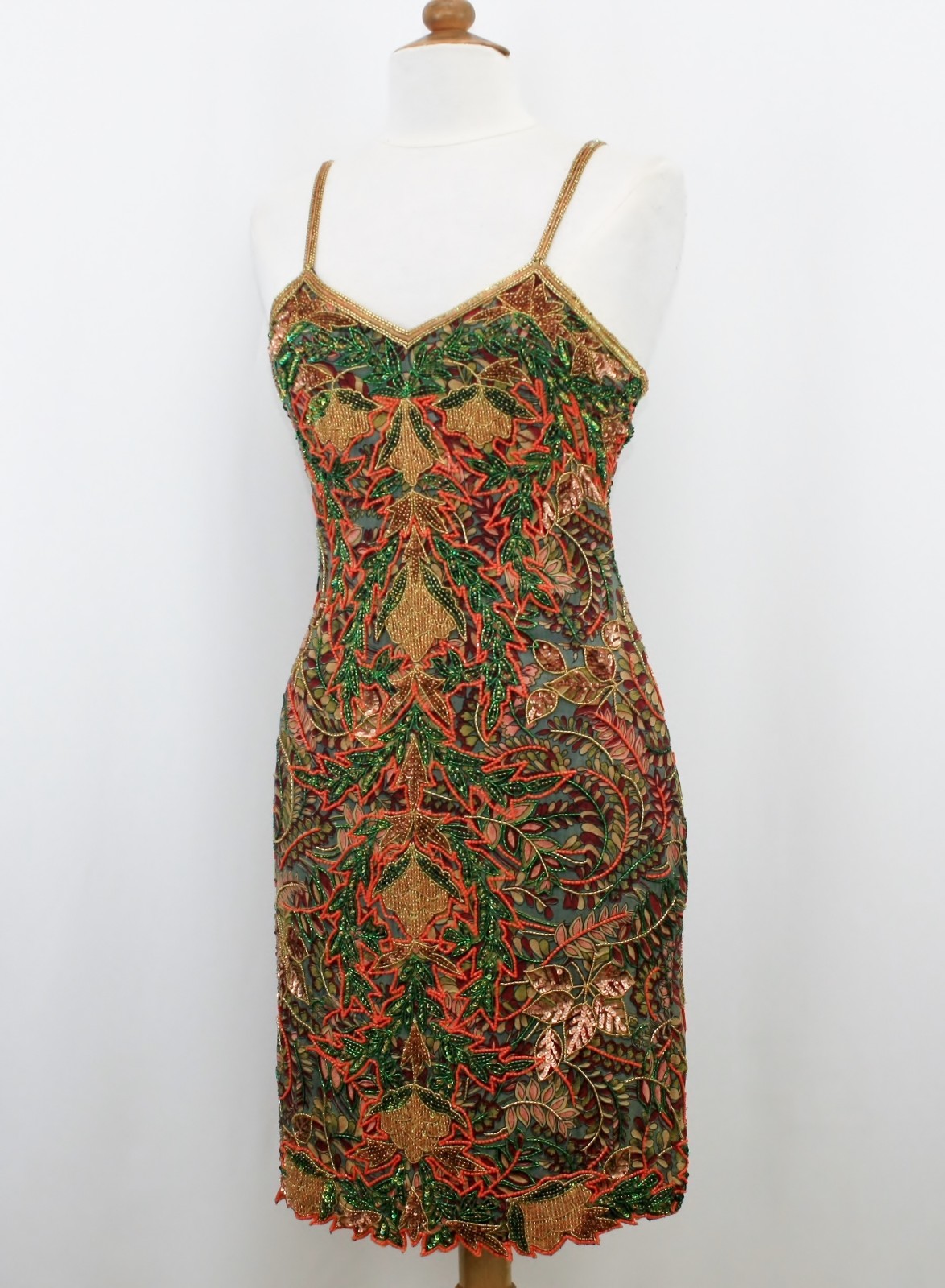 Jasdee Vintage Dress Hand Work Bead & Sequins & Hand Print On Silk Style 3072M