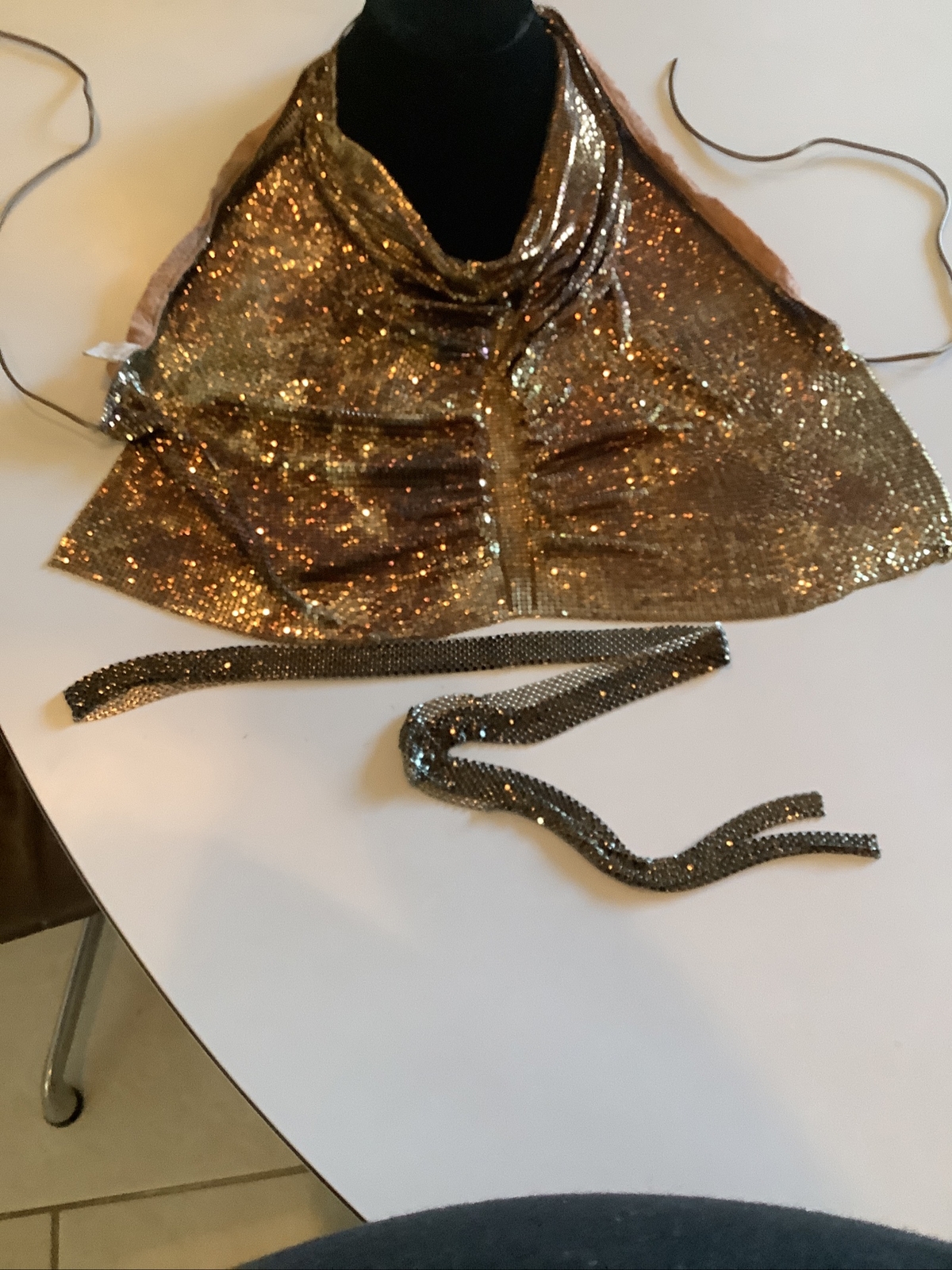 Whiting &Davis Rare Mesh Chainmail Leopard Print Halter Top WOW