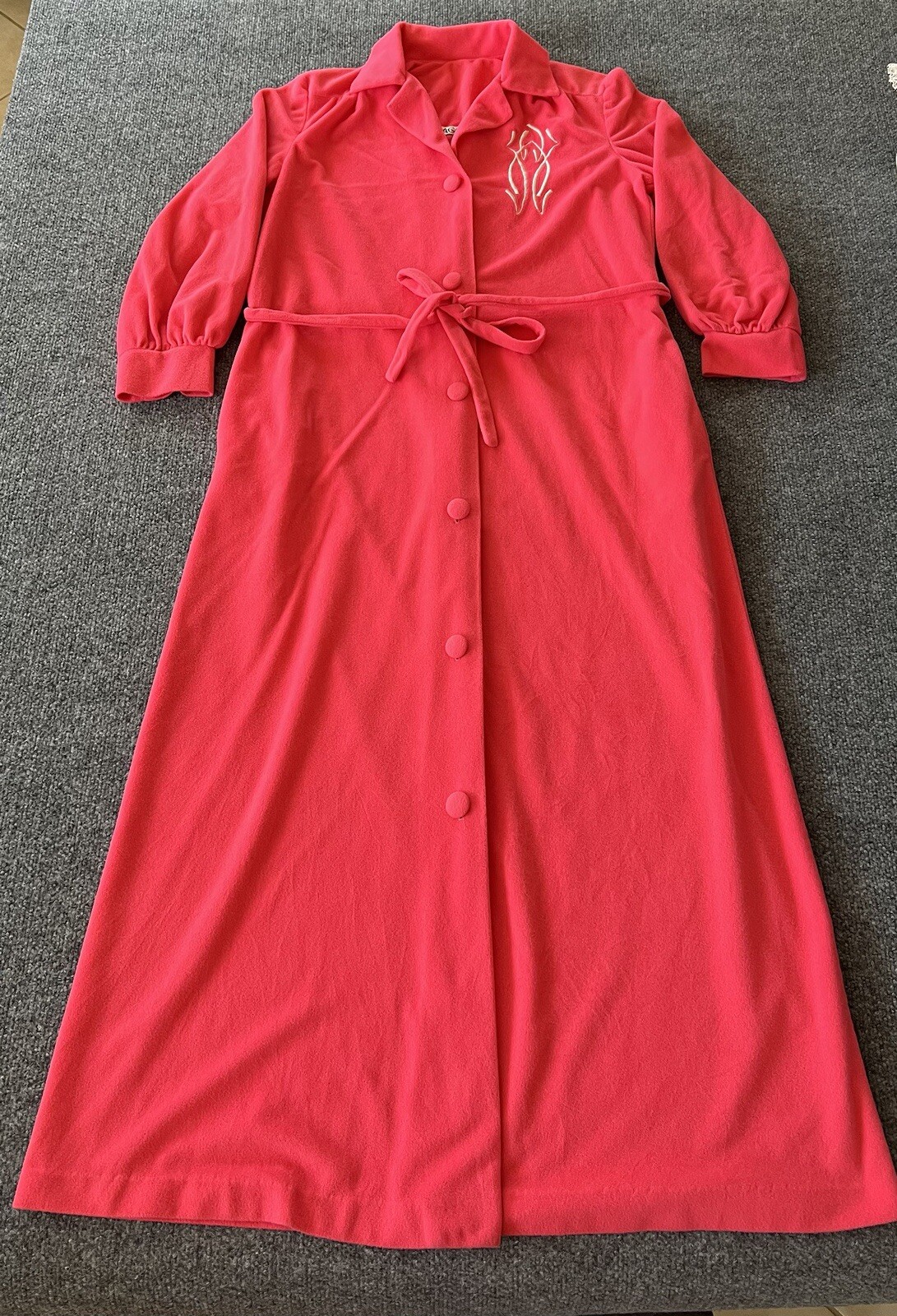 I. Magnin & Co Womens VTG Housecoat Hot Pink Button Front Robe Cover Up