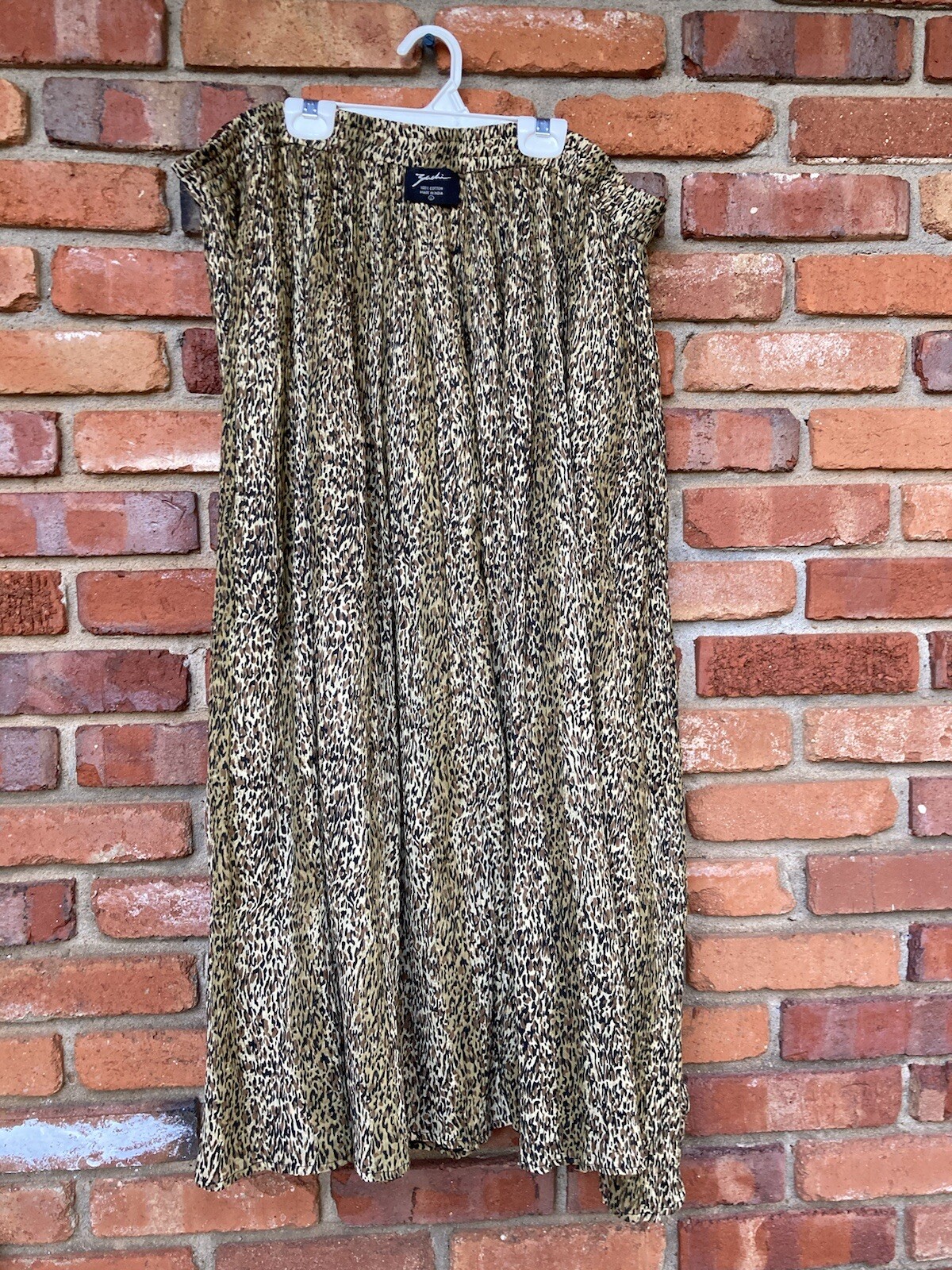 Vintage Zashi INDIA Boho MAXI SKIRT CRINKLED COTTON Animal Print Reversible L