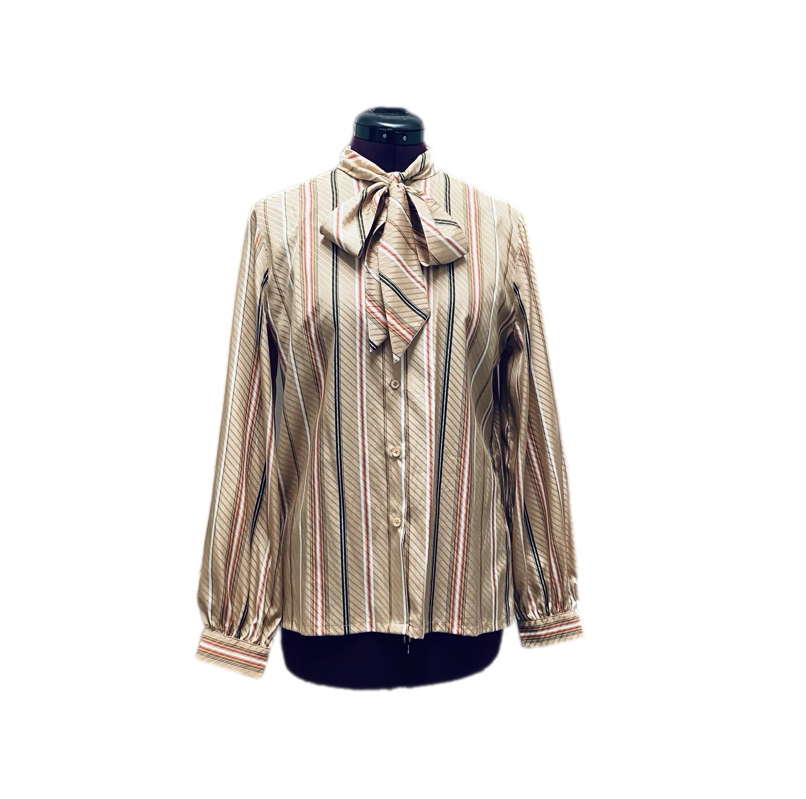 Vintage 1979s Dalton Brown Polyester Bow-Tie Button-Down Women’s Size 10 Blouse