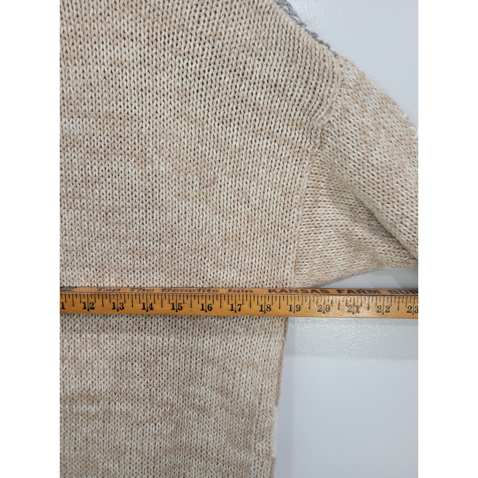 White Stag Vintage Roll Neck Patchwork Floral Embroidery Knit Sweater Tan Grey M