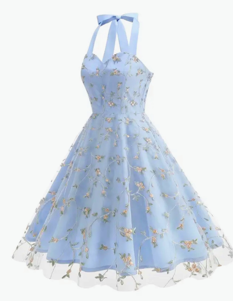 Vintage Light Blue Floral Designs Fairy Dress