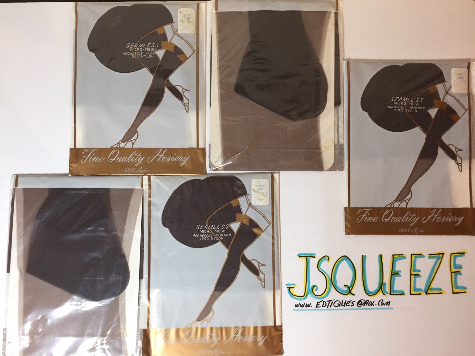 5 PAIRS GREY 9 X 33” REINFORCED HEELS and TOES VINTAGE 15 DENIER NYLON STOCKINGS
